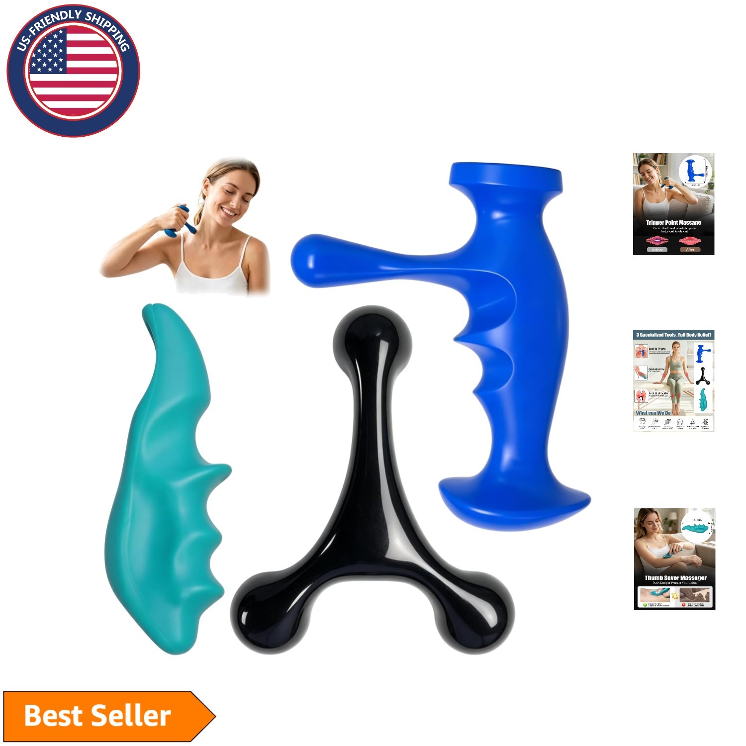 Trigger Point Massage Tool Set (3 pcs) – Deep Tissue, Fascia Release & Full B…