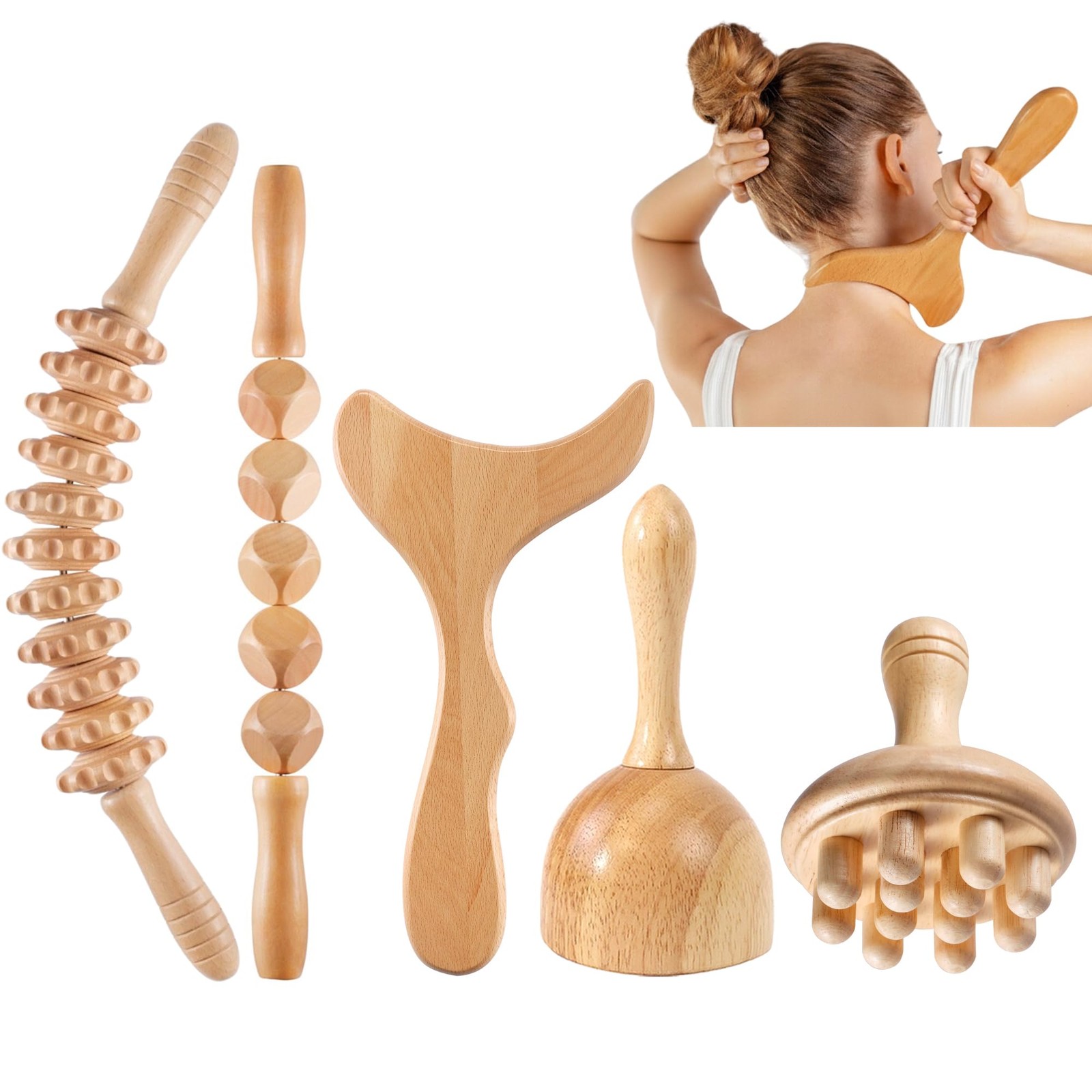 5 PCS Wood Therapy Massage Tools – Professional Maderoterapia Set for Body Co…