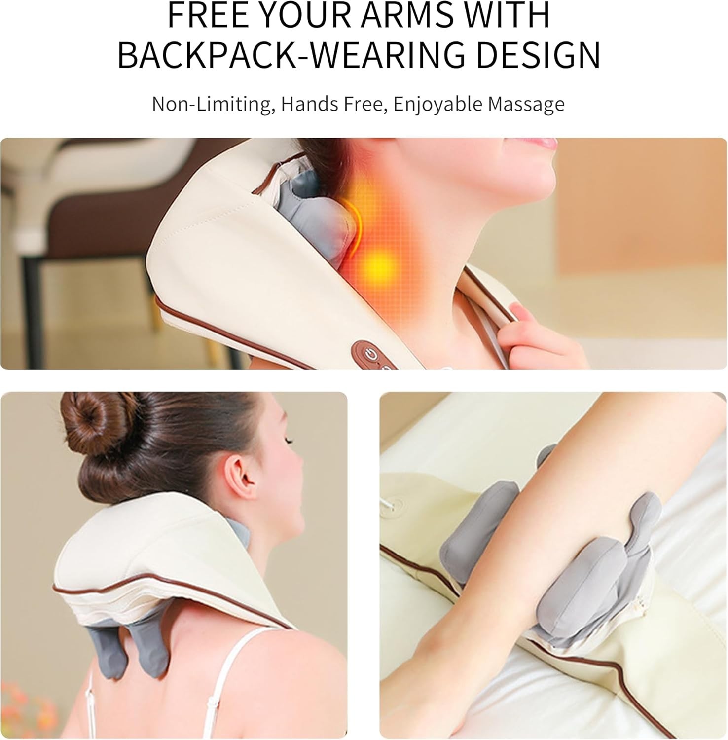 Wireless Shiatsu Back Neck Shoulder Massager Heat Deep Tissue Arm 3D Kneading