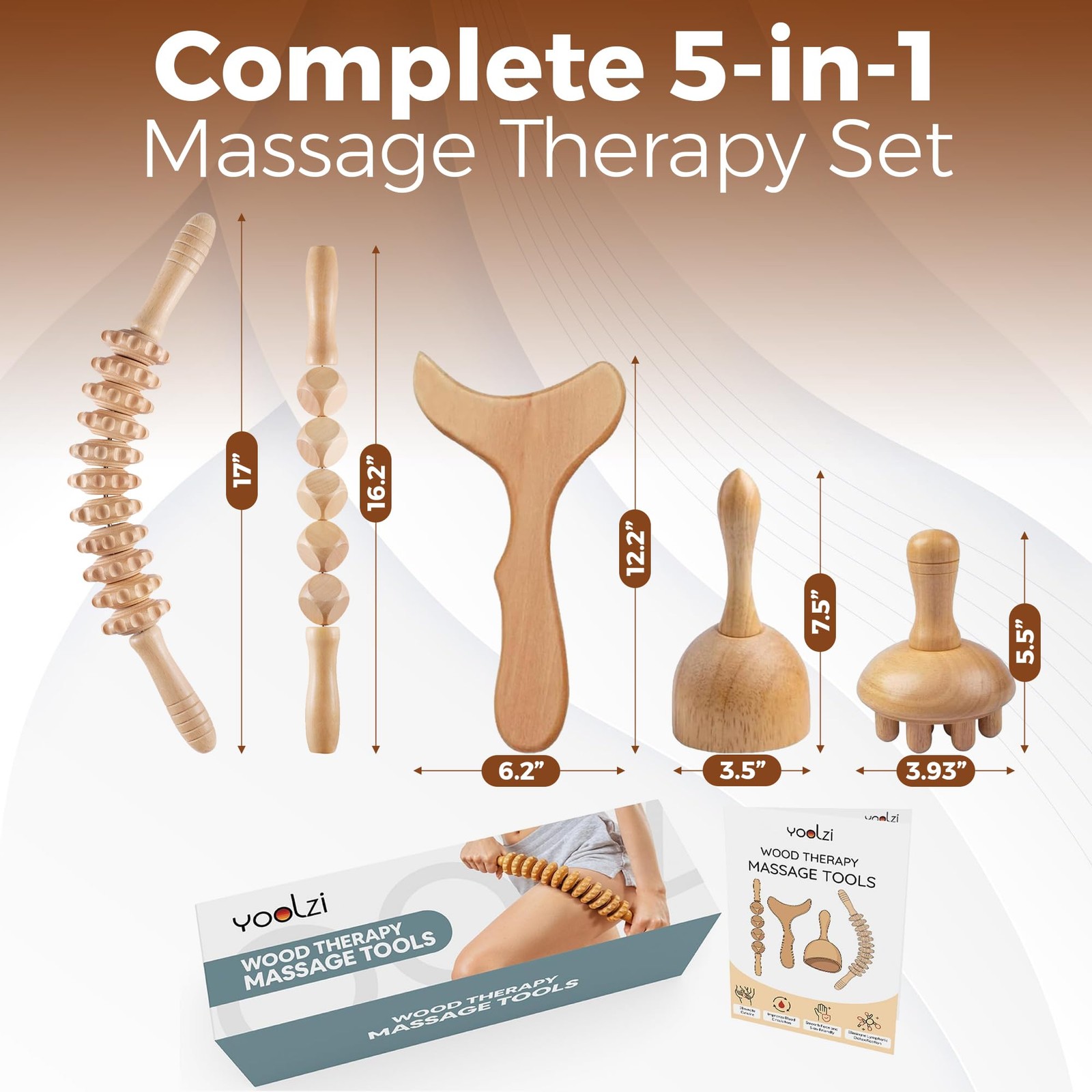 5 PCS Wood Therapy Massage Tools – Professional Maderoterapia Set for Body Co…