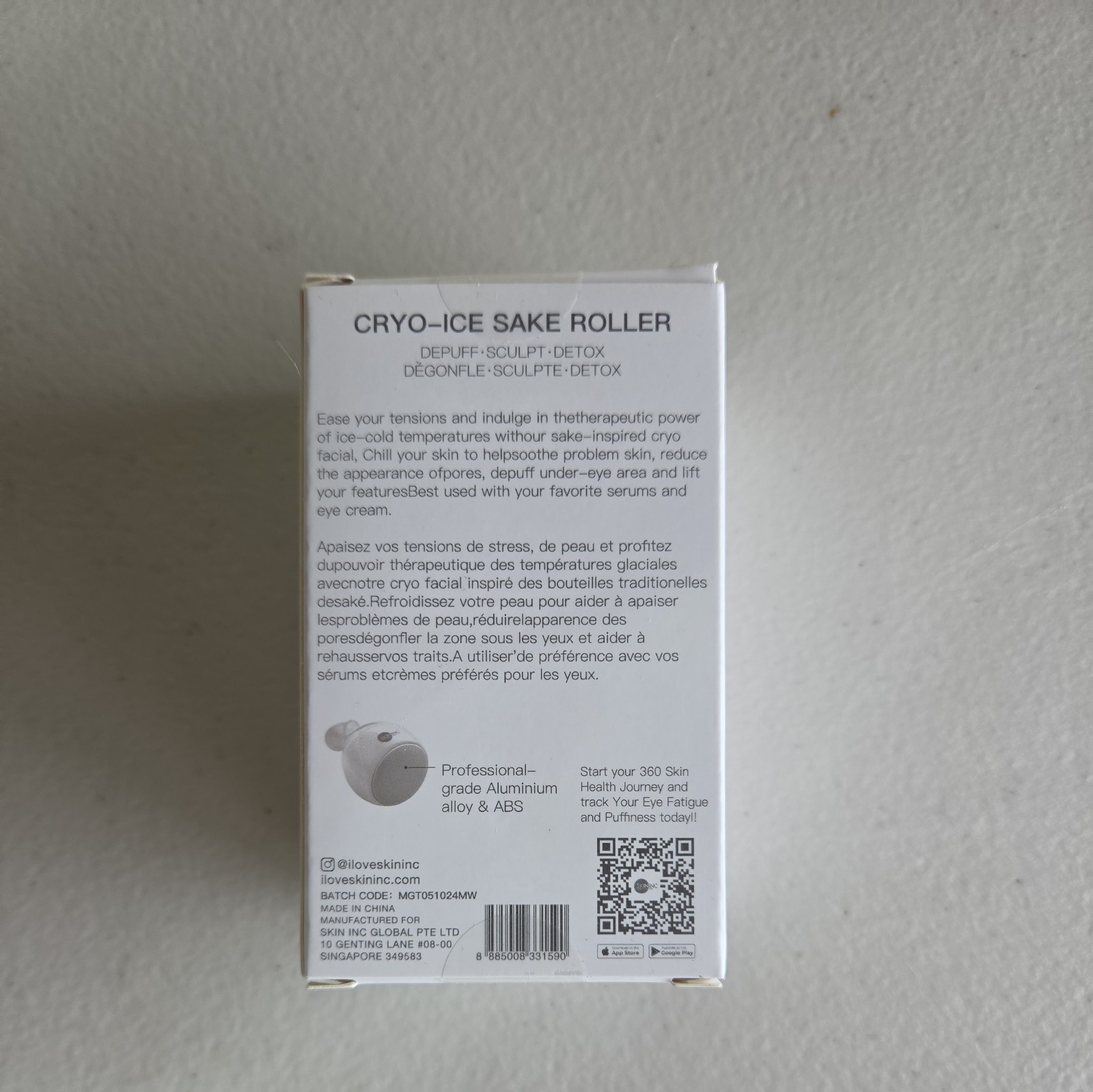 Skin Inc Cryo Ice Sake Roller – Depuff Sculpt Detox – Pink To White New Sealed