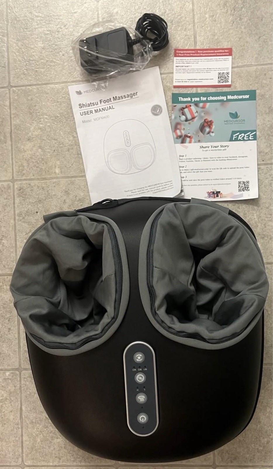 Medcursor Shiatsu Foot Massager Machine w/ Heat & Timer MDFM400 Black/Gray