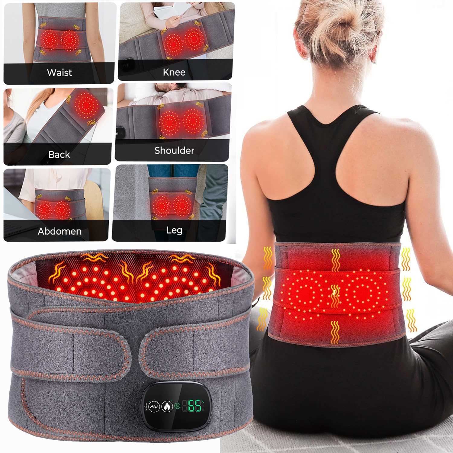 Massage Belt Red Light Heating Therapy with Vibration for Lower Back Pain Relief