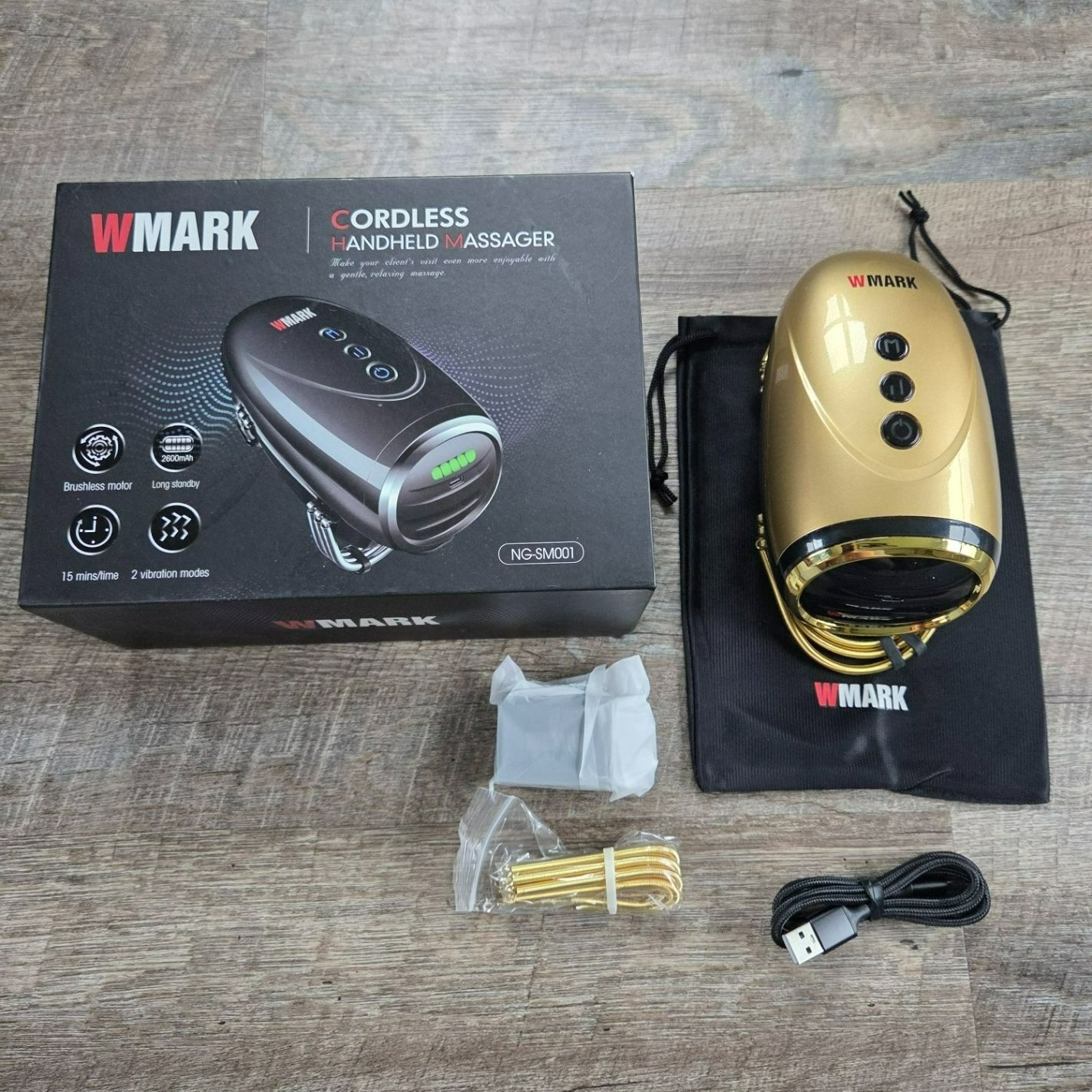 WMARK Cordless Barber Handheld Massager with charger/box/bag Gold/Black