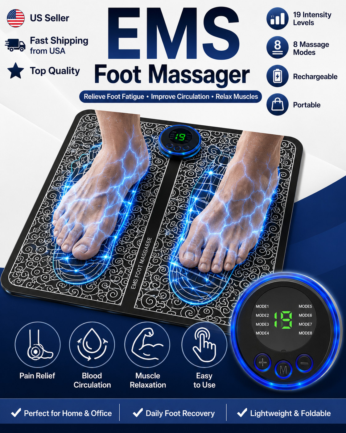 EMS Foot Massager Mat Electric Muscle Stimulator Pain Relief Leg Circulation ⭐