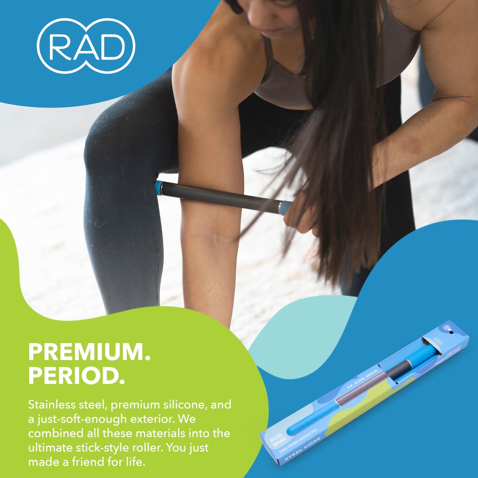 Rod Mini – Compact Deep Tissue Massage Roller Stick – Mini, Black