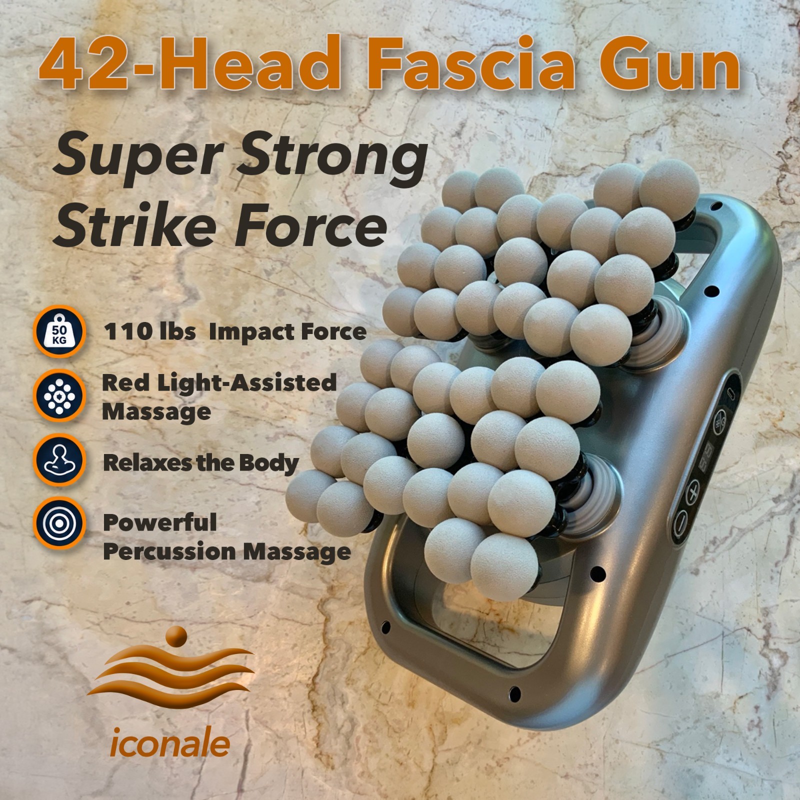 42-Head Fascia Gun 9 Modes Percussion Red Lite Deep Tissue Body Massager iconale