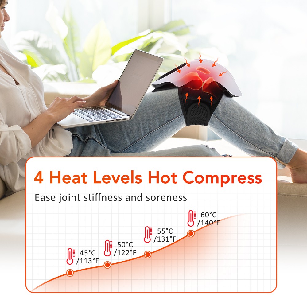 Cordless Knee Massager Heated Vibration Therapy Knee Massager W/ Touch Control