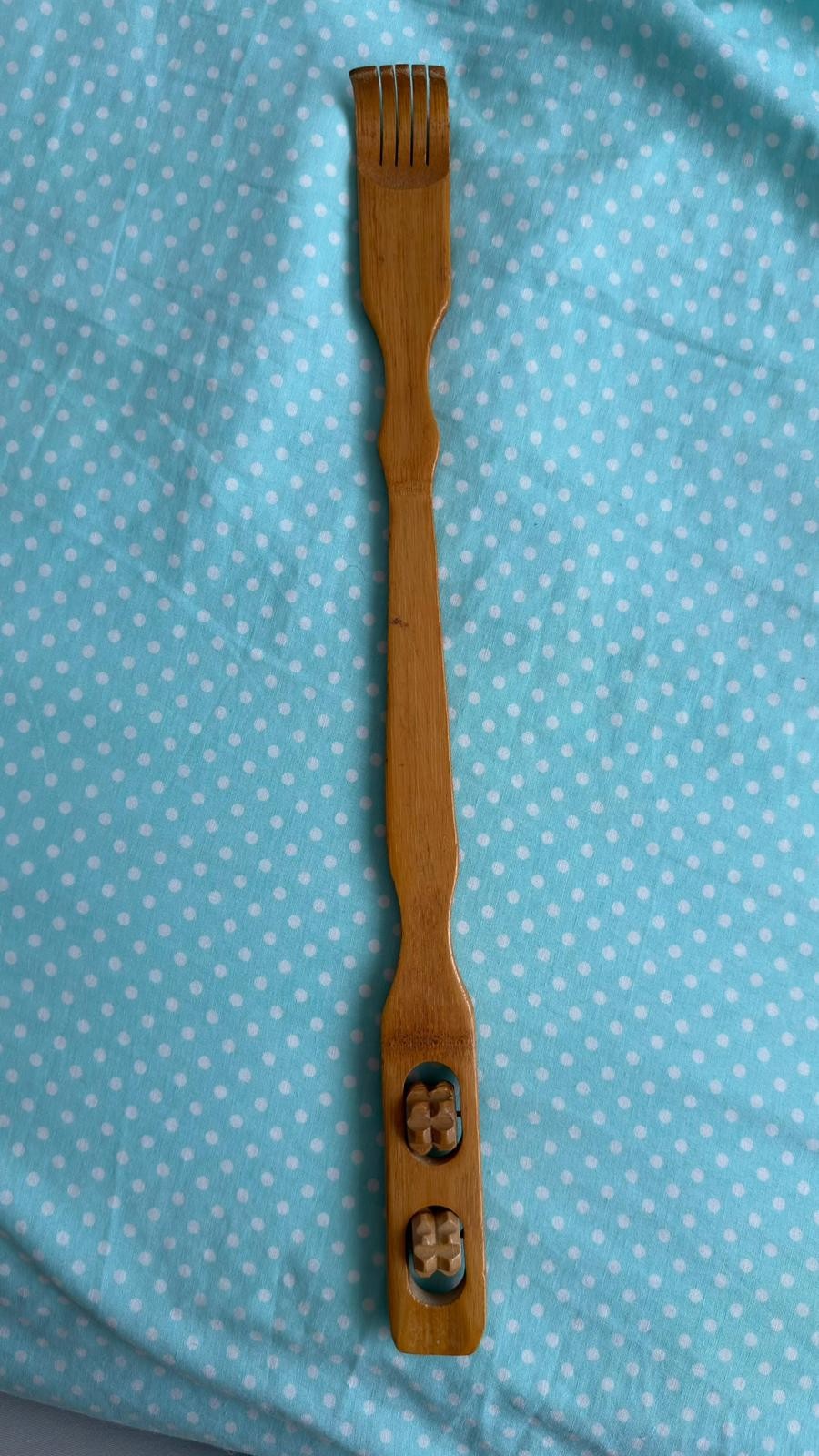 Wooden Back Scratcher with Dual Massage Rollers Handheld Bamboo Body Massager