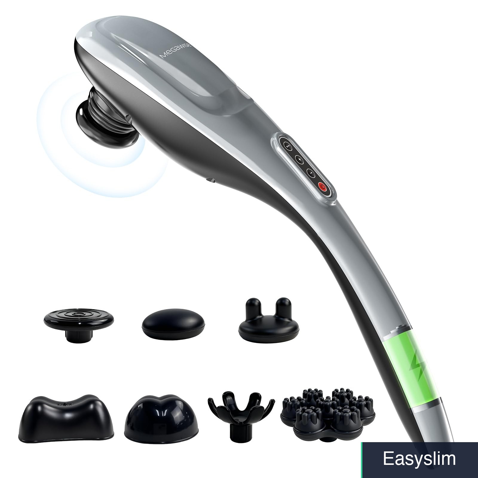 Cordless Handheld Massager, Deep Tissue, 5 Intensities, Heat, 7 Heads