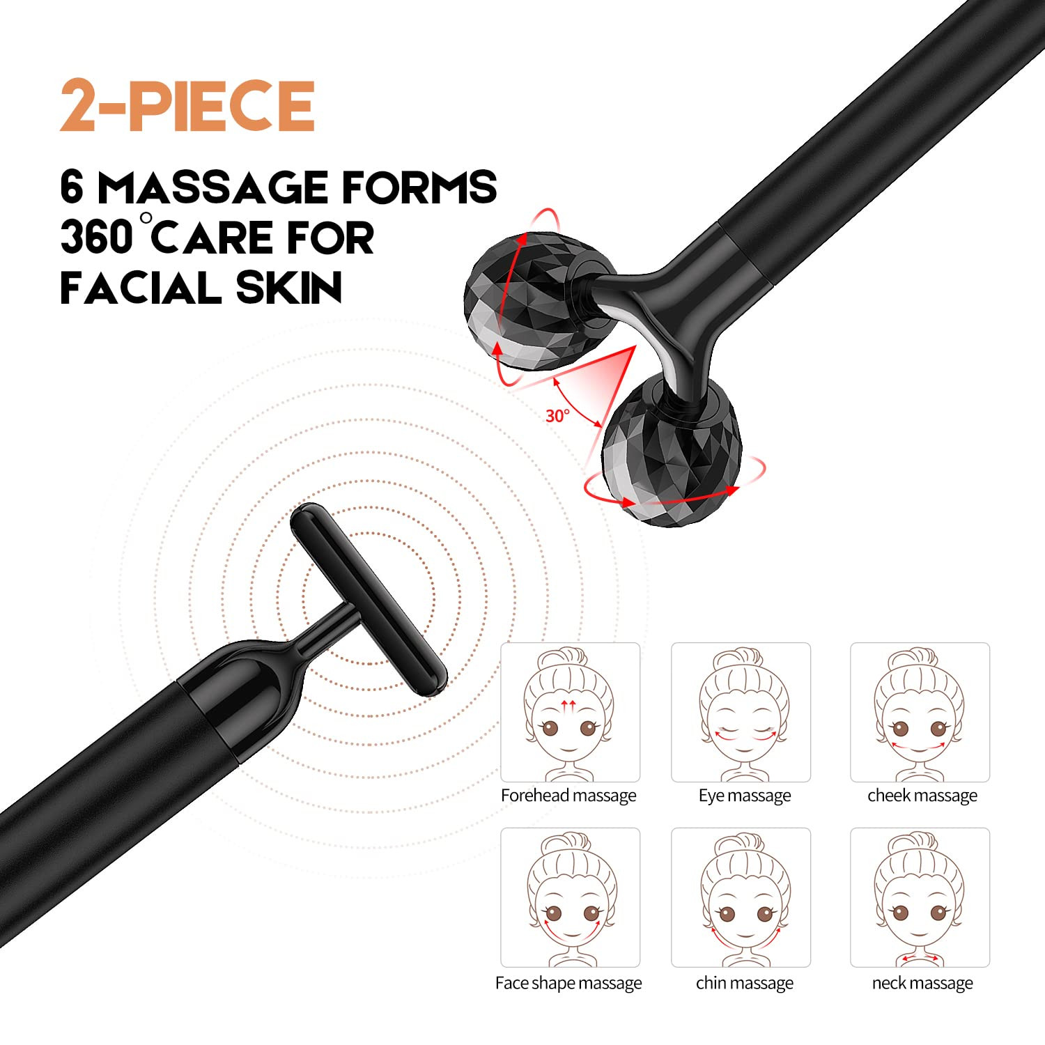 2-IN-1 Electric Face Massager, 3D Roller and T Shape Arm Eye Nose Head Massager