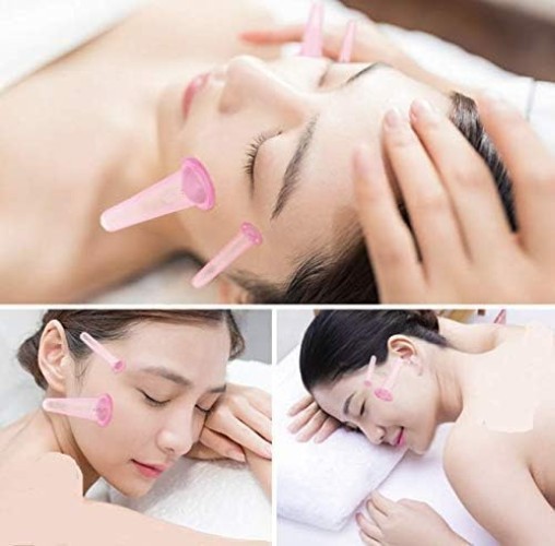 4 Pieces Pink Facial Cupping Therapy Set Anti Cellulite Silicone Vacuum Cuppi…