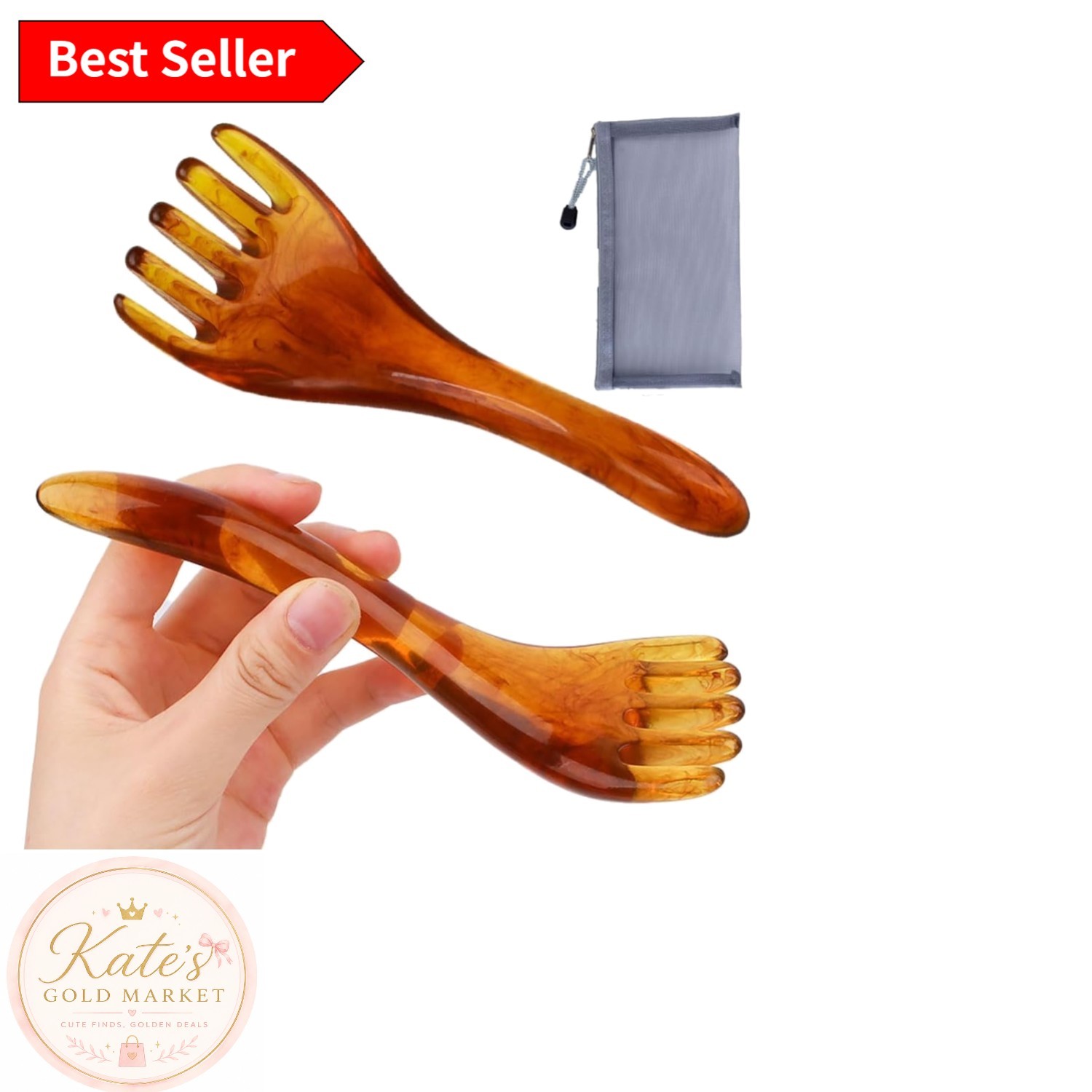 Portable Resin Scalp Massagers – 2-Piece Gua Sha Set with Storage Bag Gift Idea