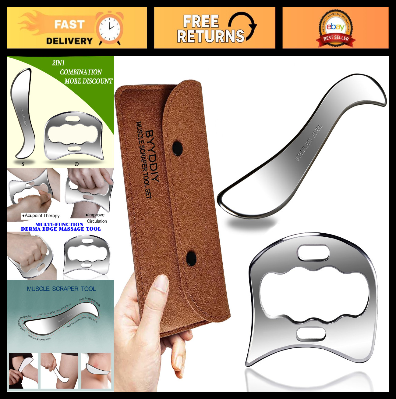 2 in 1 Stainless Steel Gua Sha Massage Scraper Tool Set – Muscle Relief & Relaxa