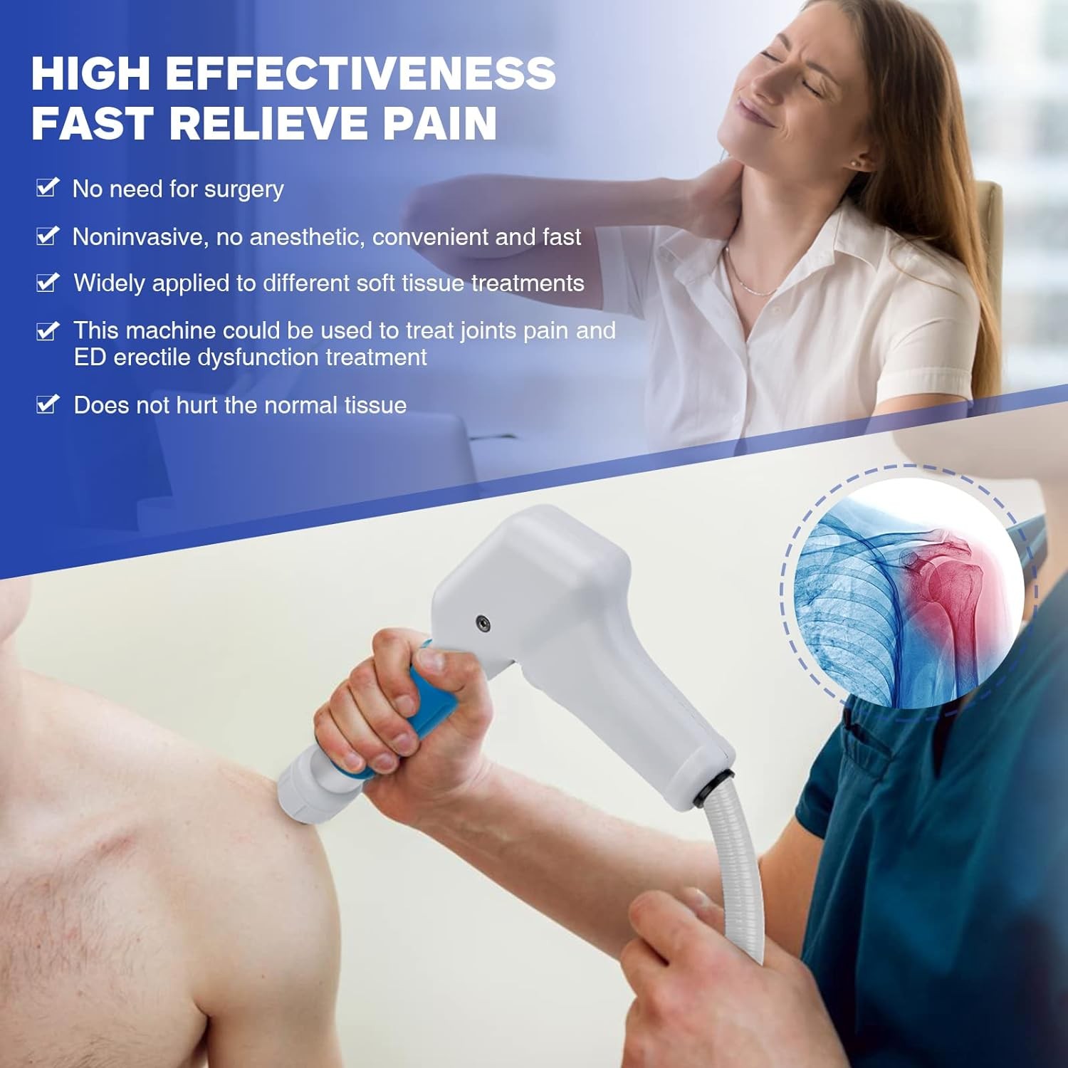 Extracorporeal 10 Bar Pneumatic ED Shockwave Therapy Machine Body Pain Relief US