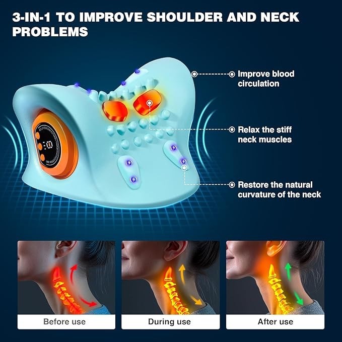 Hugterra Neck Massager 2025, Neck and Shoulder Relaxer with Heat, 3 Modes, Porta
