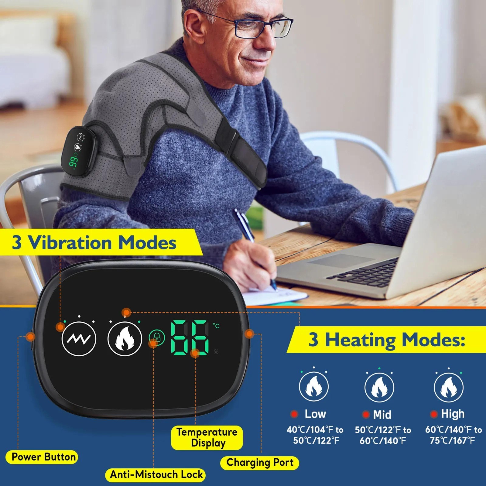 3-in-1 Heated Knee Shoulder Elbow Massager Wrap Vibration Support Brace