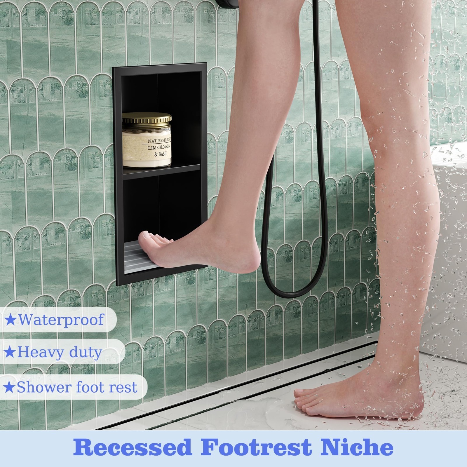 Shower Foot Rest for Shaving Legs – 304 Stainless Steel Recessed Niche Step, Mat