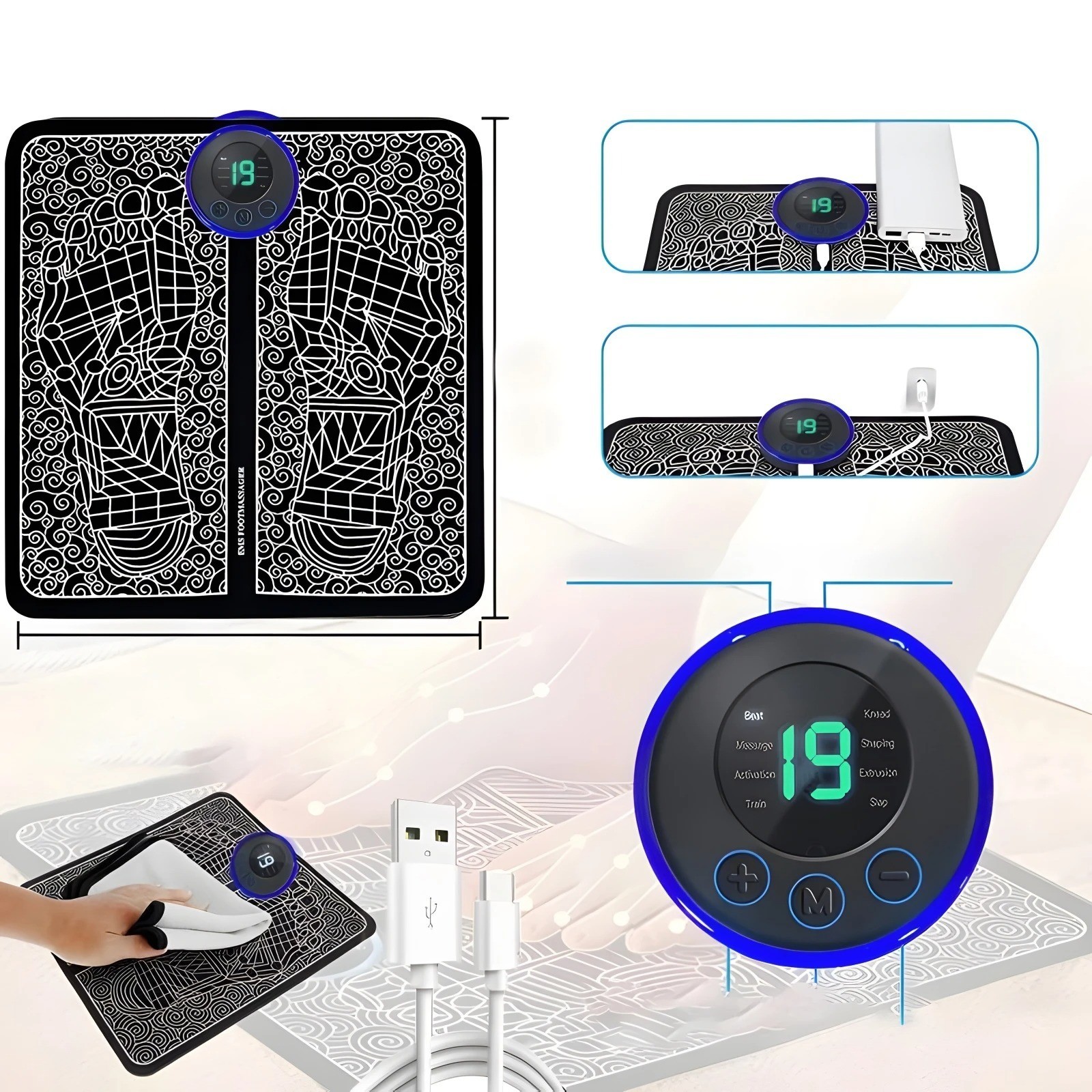 19 Level EMS Electric Foot Massager Pad Muscle Stimulator Blood Circulation Mat