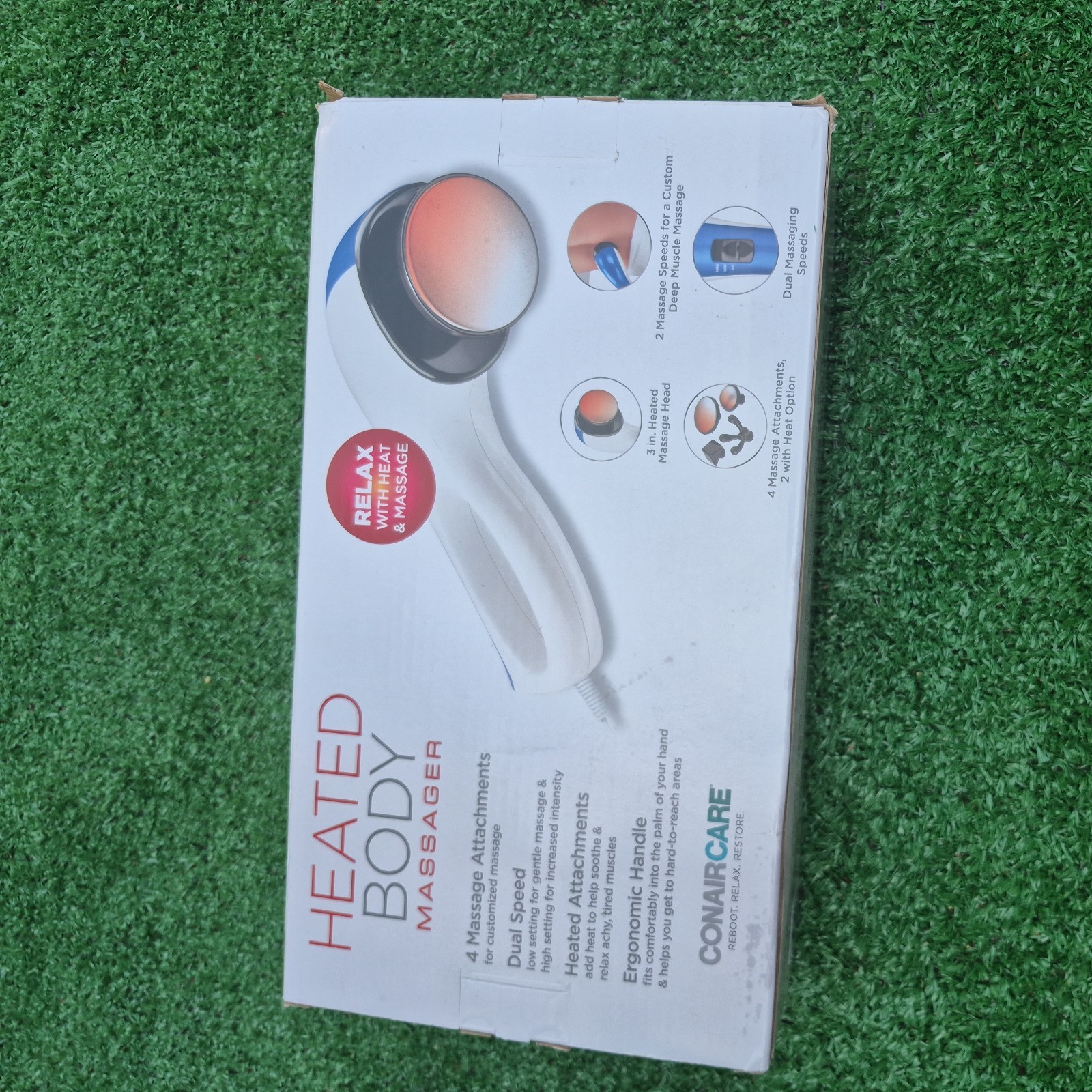 CONAIR CARE Heated Body Massager w/Ergonomic Handle & Attachments ~ NEW Open Box