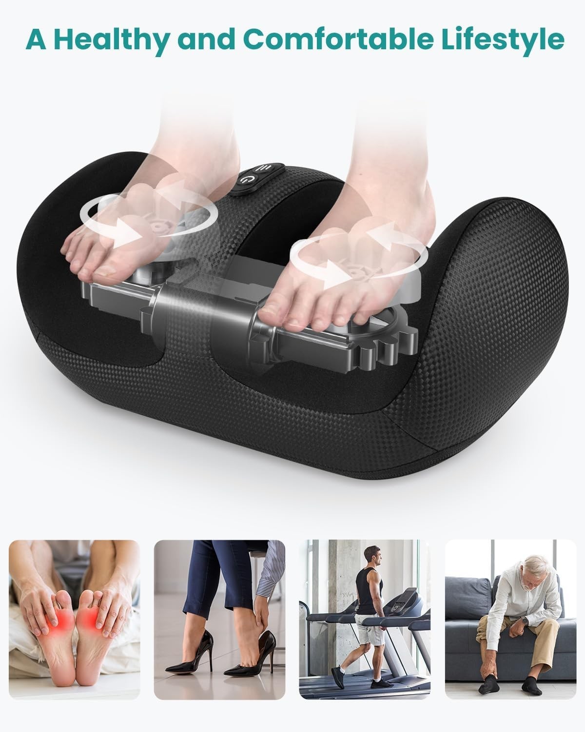 Shiatsu Foot Massager with Heat & Rollers, Calf Leg Relief for Neuropathy Pain,