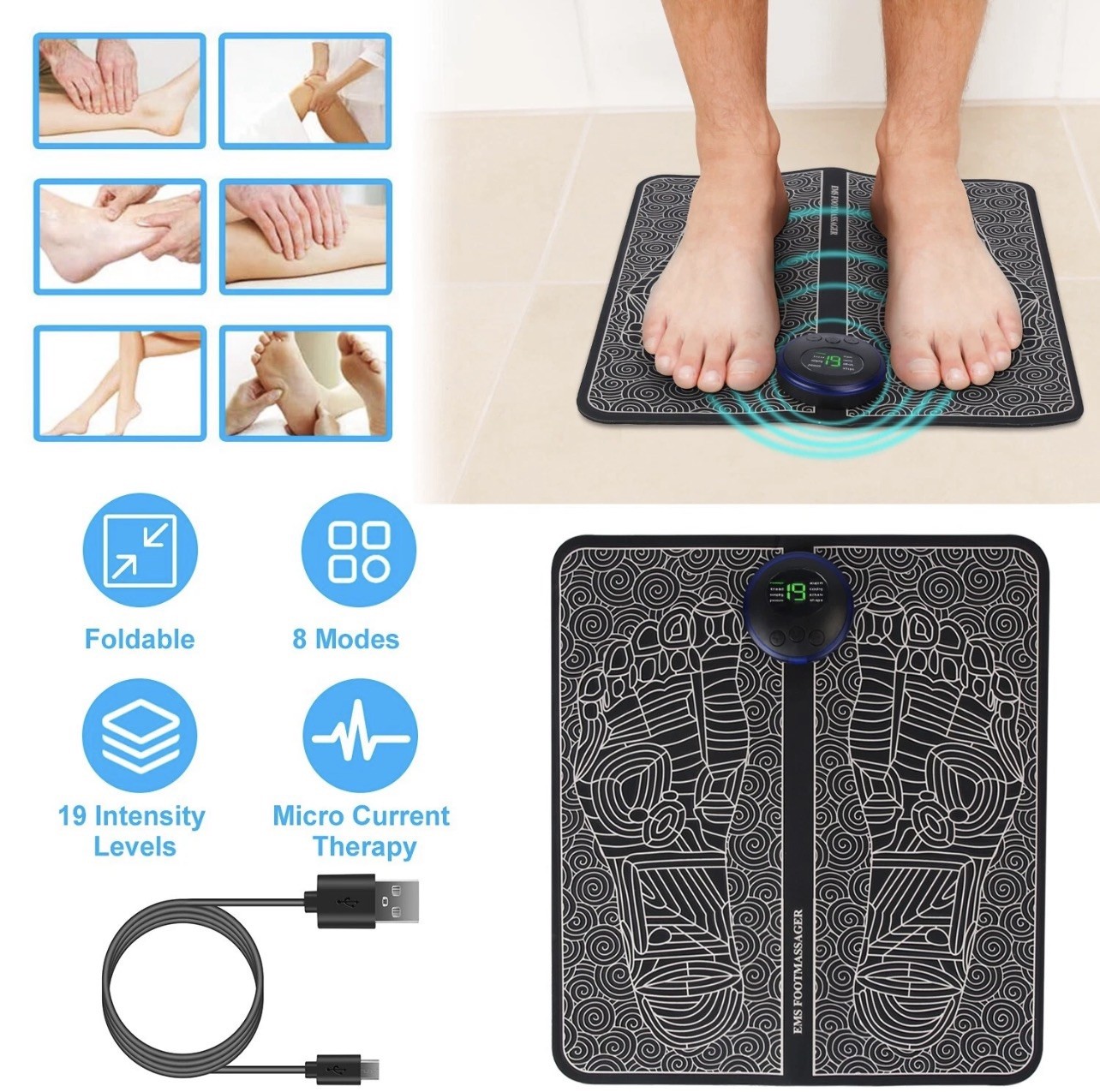New Electric Foot Massage Pad with 8 Modes and Remote Control