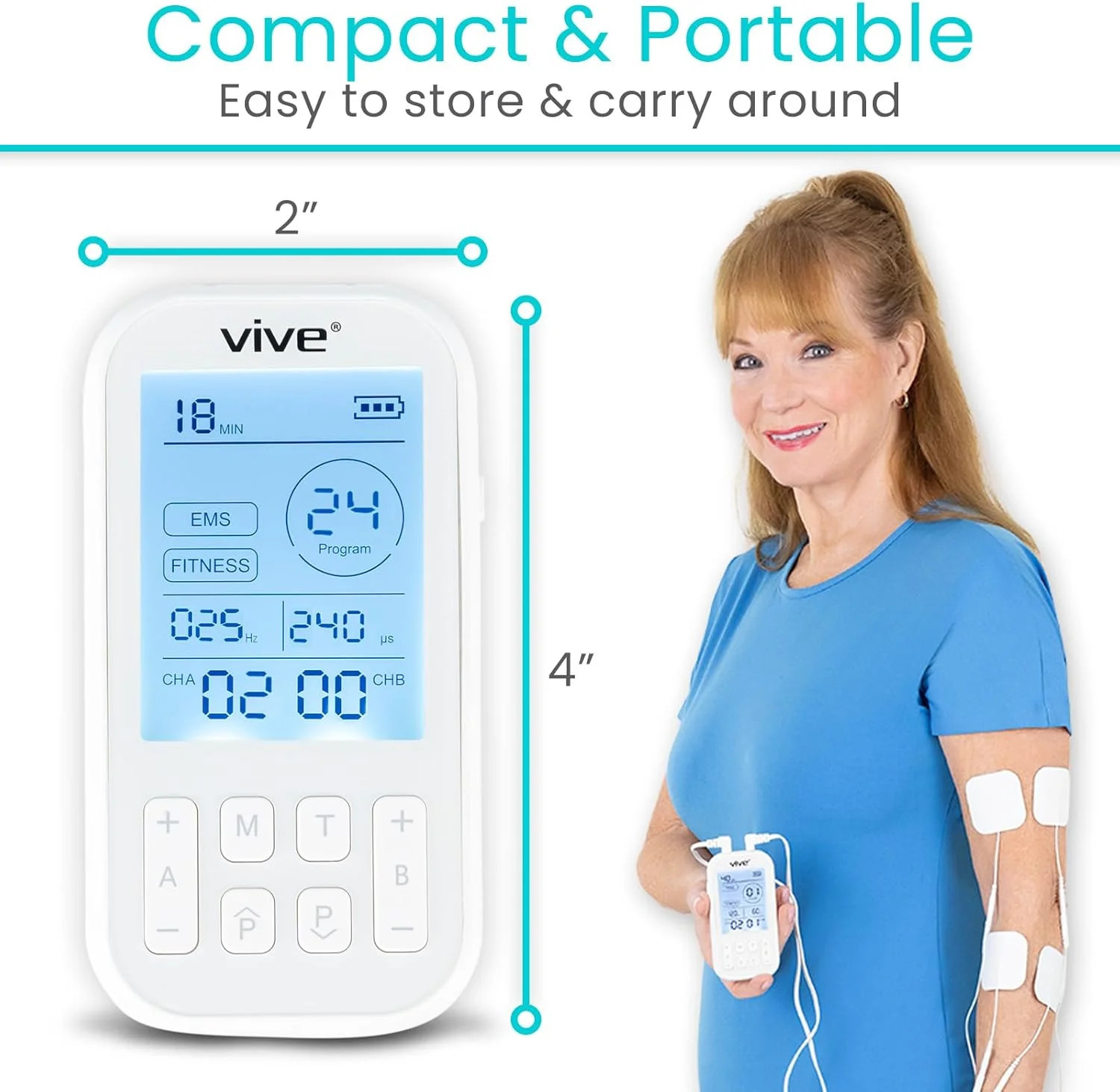 Vive Stim Machine for Muscle Recovery – 24 Mode Tens Unit Stimulator for Pain Re