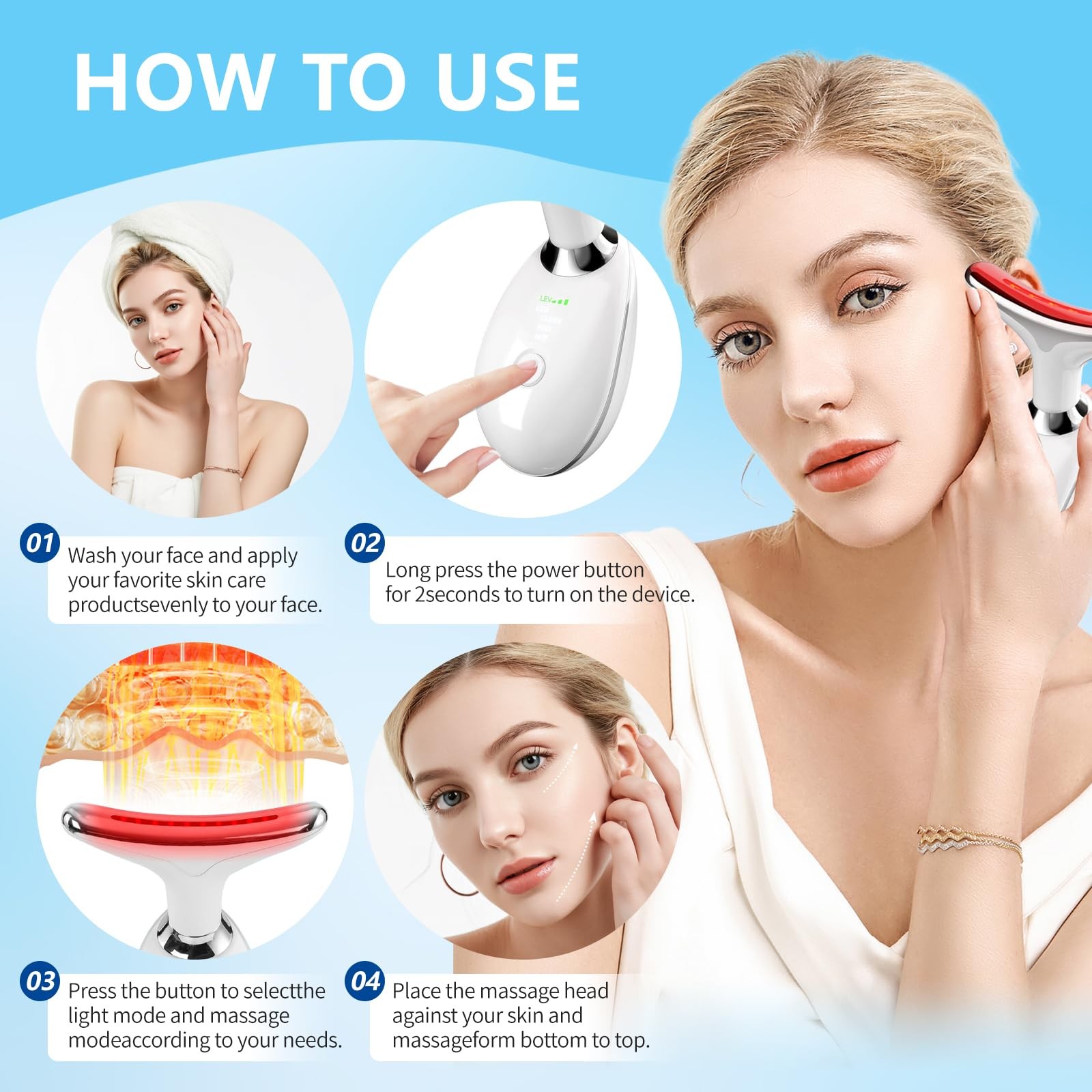 2025New Neck Face Massager, Sculpting Tool, 3 Modes and Vibration White