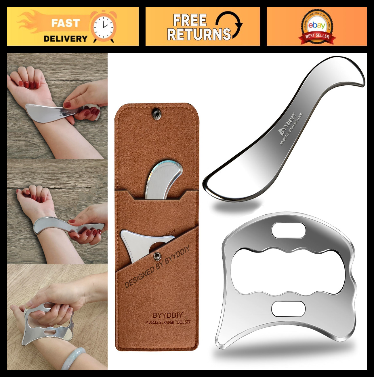 2-in-1 Stainless Steel Gua Sha Muscle Scraper Set, Scar Tissue & Physical Therap