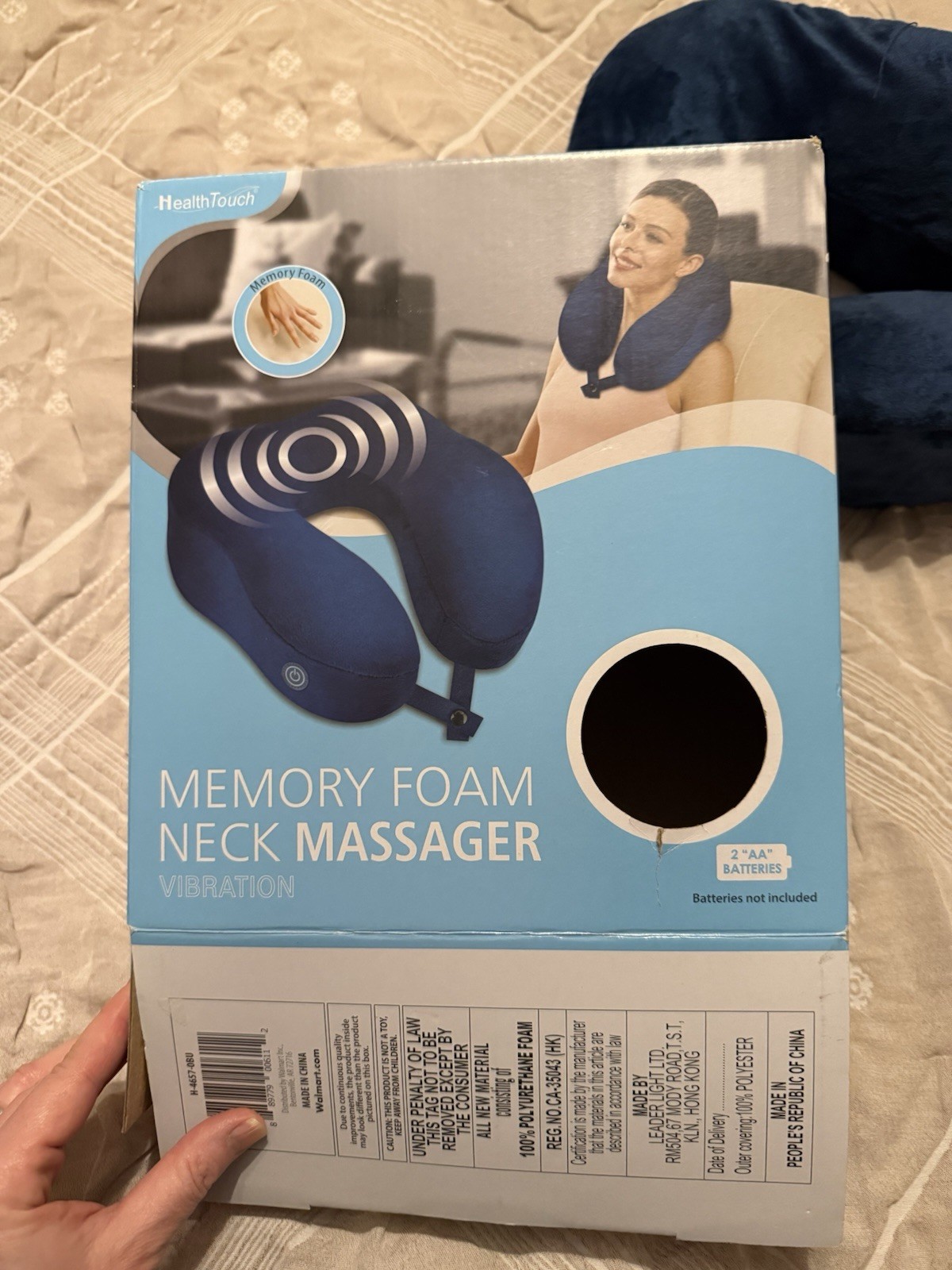 Health Touch Memory Foam Neck Massager Vibration Blue Battery Powered