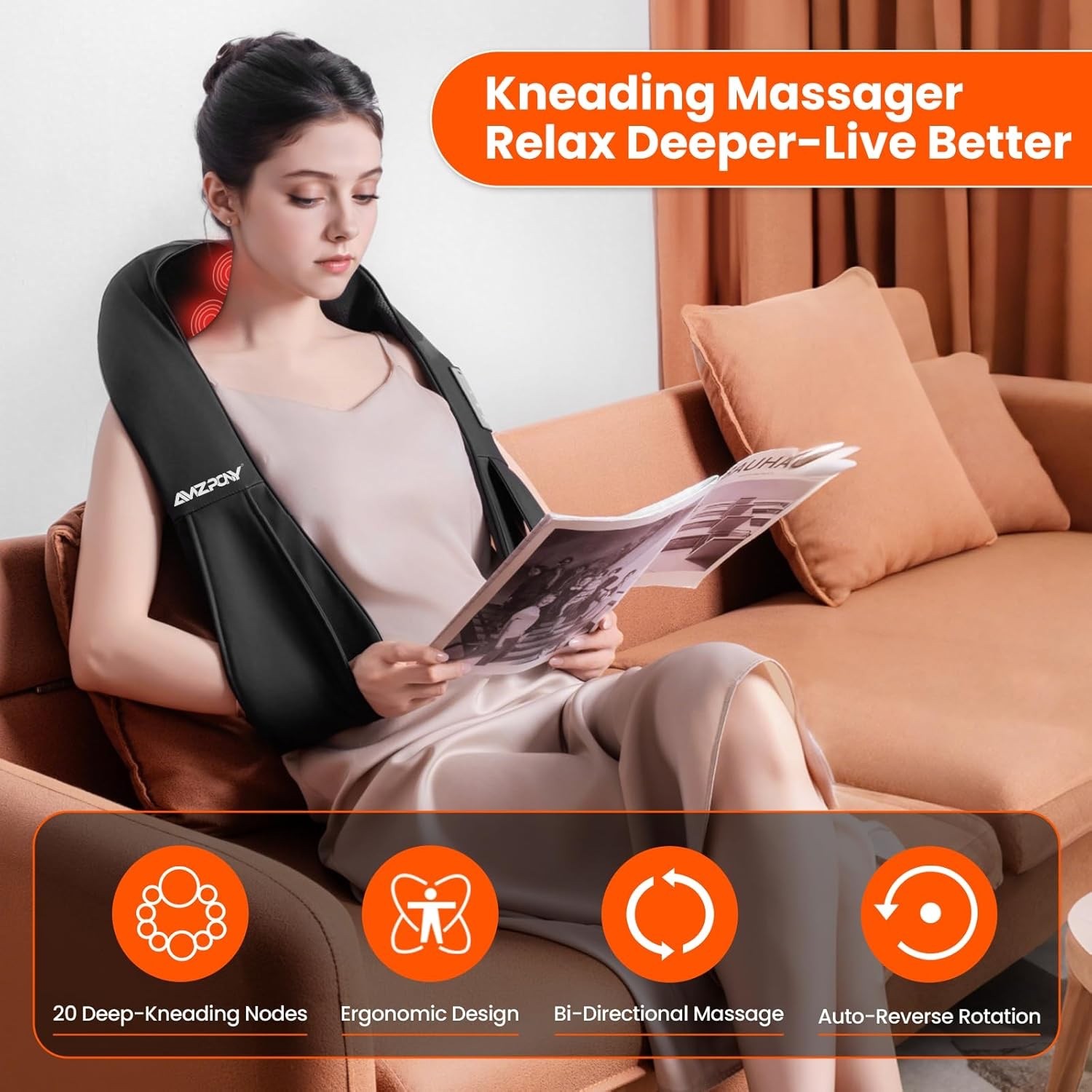 Cordless Neck & Back Massager – Rechargeable – 180 min use time