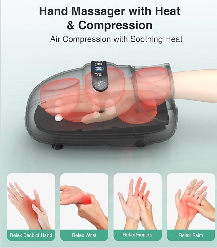 Medcursor Hand Massager with Heat and Compression, 6 Intensities, 6 Modes, USB-C