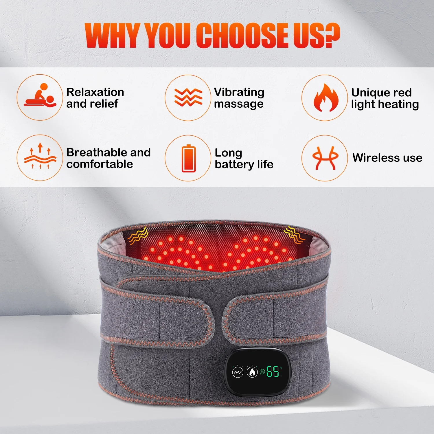 Cordless Heating Pad for Back Hatch Belt Massager with 3 Vibration and 3 Levels