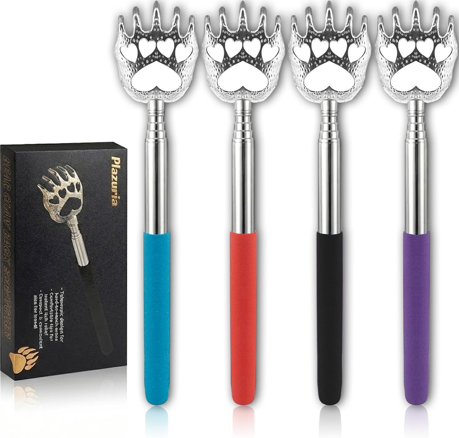 Plazuria (4-Pack) Extendable Back 4 Count (Pack of 1), Black/Red/Purple/Blue