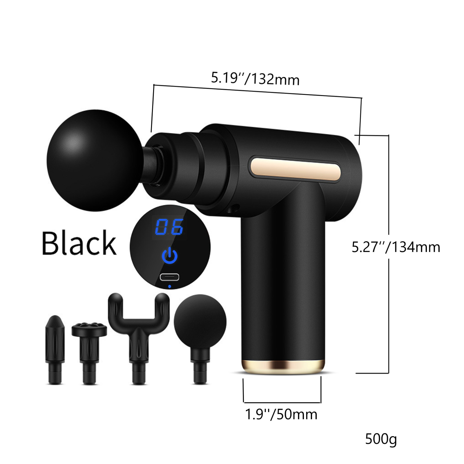 Massage Gun Deep Tissue Massager, 6 Speed Percussion Muscle Massager 4 Heads