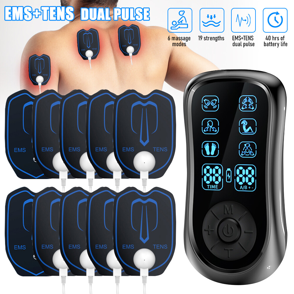 Dual Channel TENS EMS Unit Machine Muscle Massager Stimulator for Pain Relief