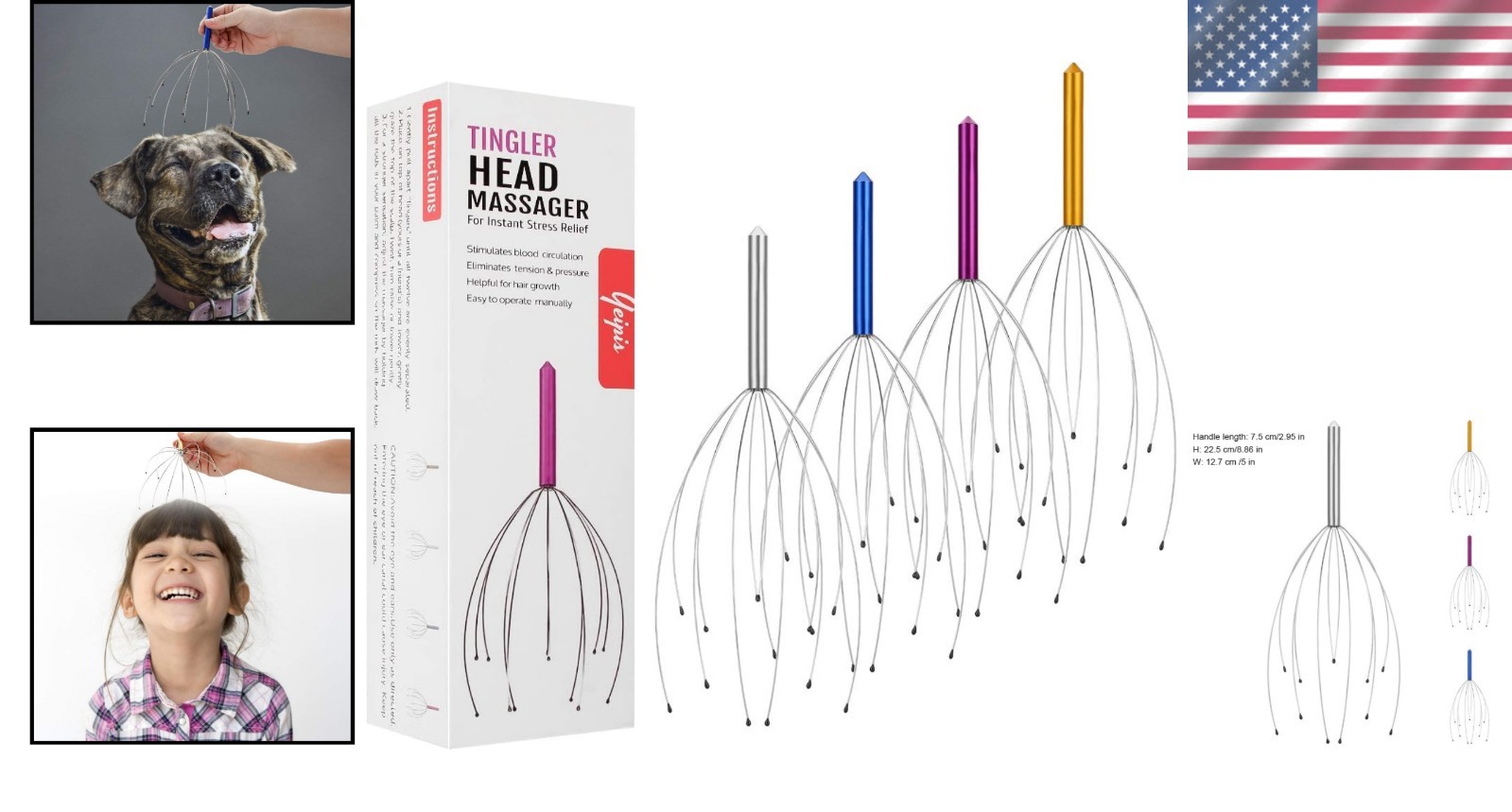 Scalp Massager Handheld Deep Relaxation Stress Relief 4 Pack
