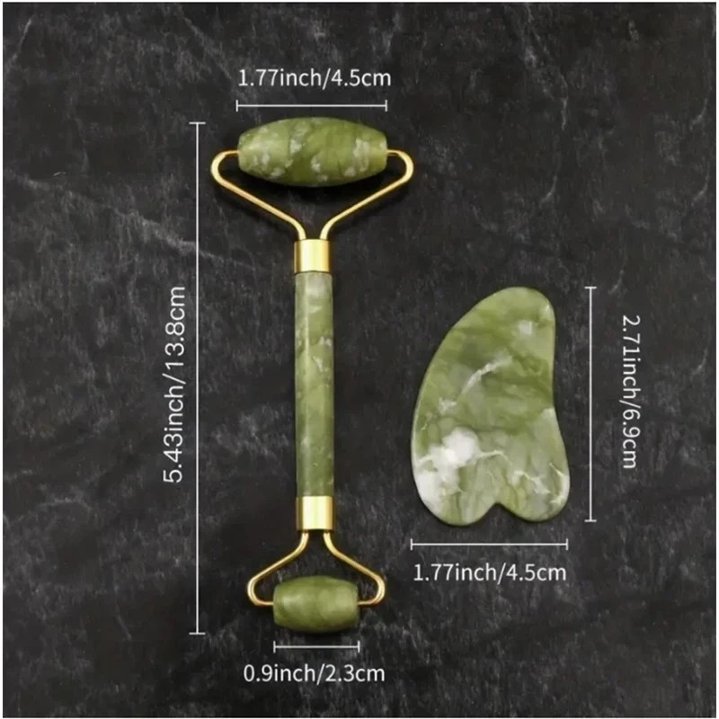 2 pcs Jade Roller and Gua Sha Set – Guasha Tool for Face – Skin Care Gift Set