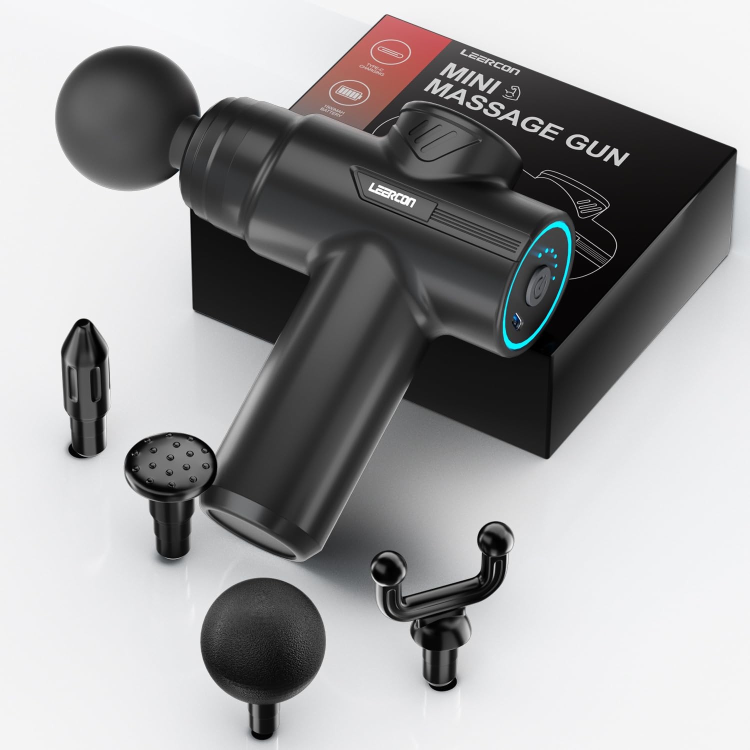LEERCON Mini Massage Gun,Portable Deep A1-black Includes 4 Heads