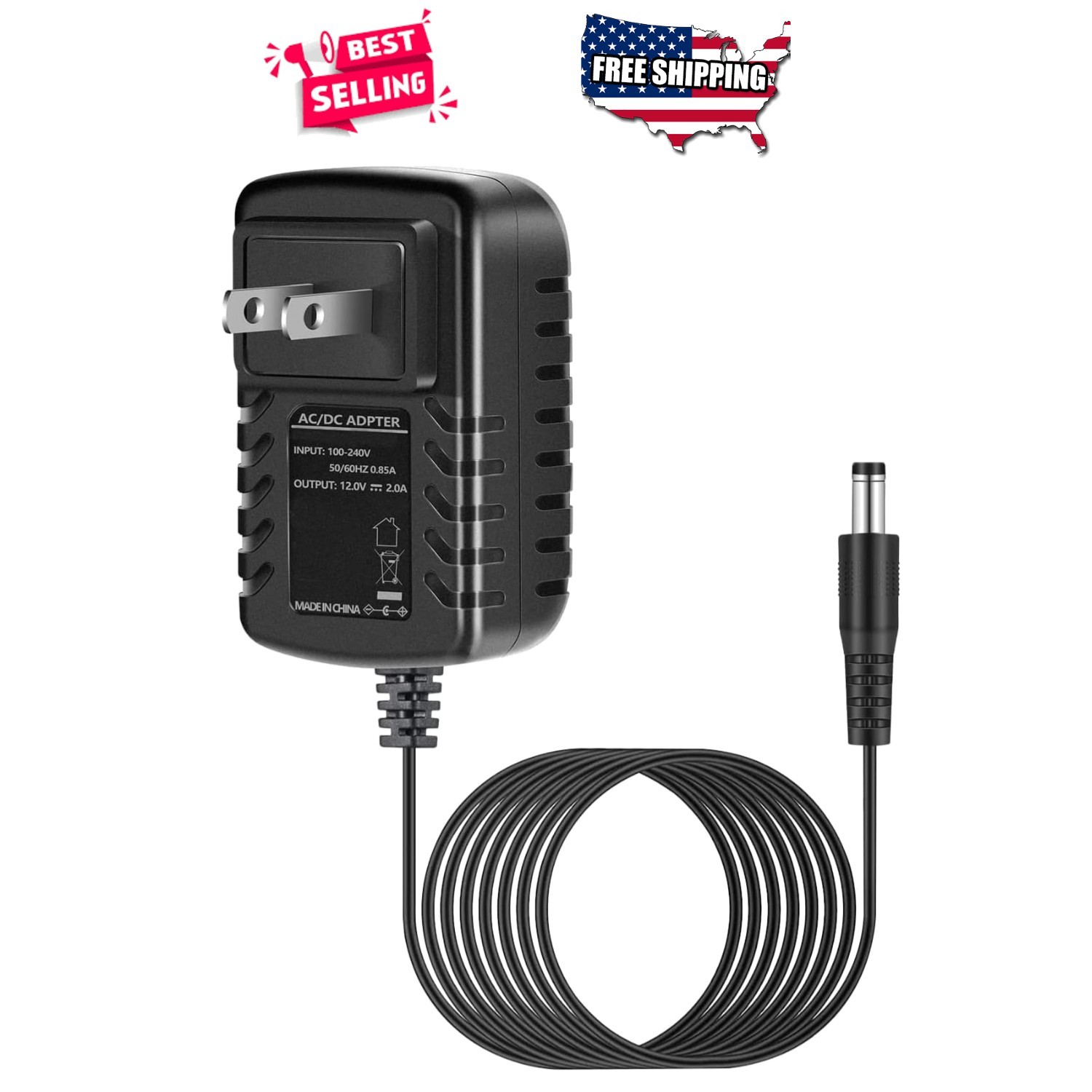 12V Power Adapter for Neck and Back Massager, 24W, Short Circuit Protection