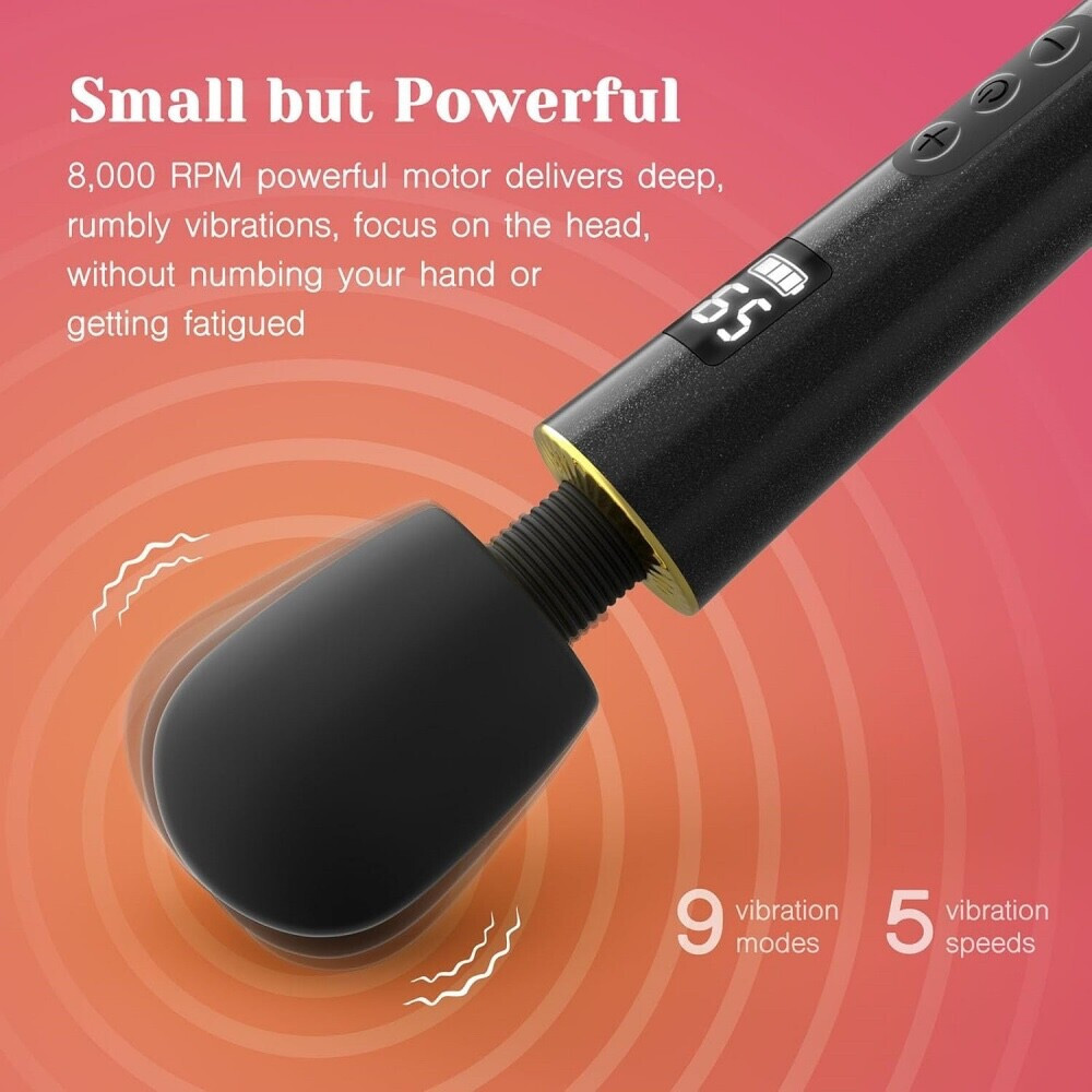 9 Speed Rechargeable Massage Wand LED Display 8000 RPM for Full Body Pain Relief