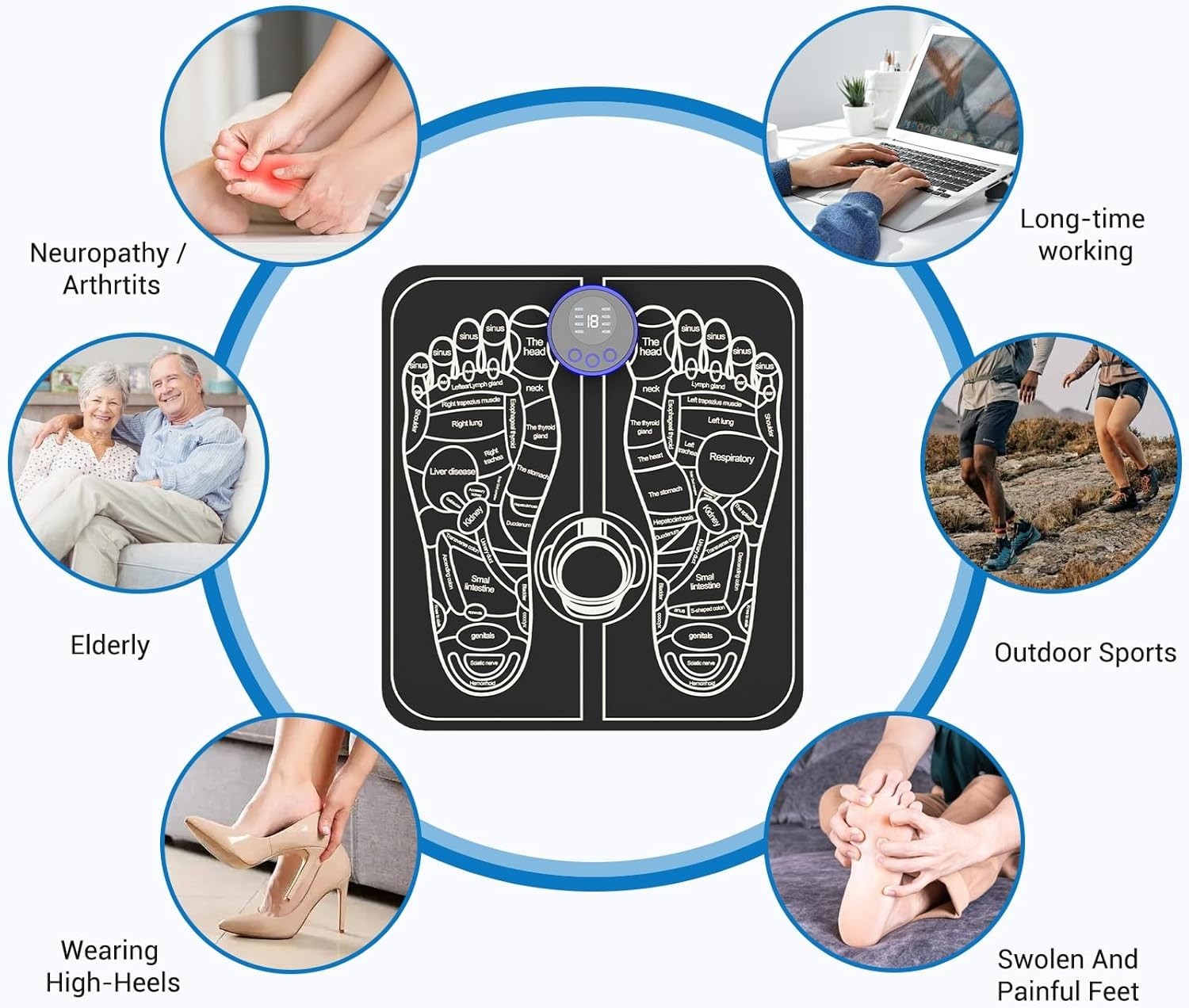 Professional EMS Foot Massager with 4 Electrode Pads – Full Body Muscle Stimulat