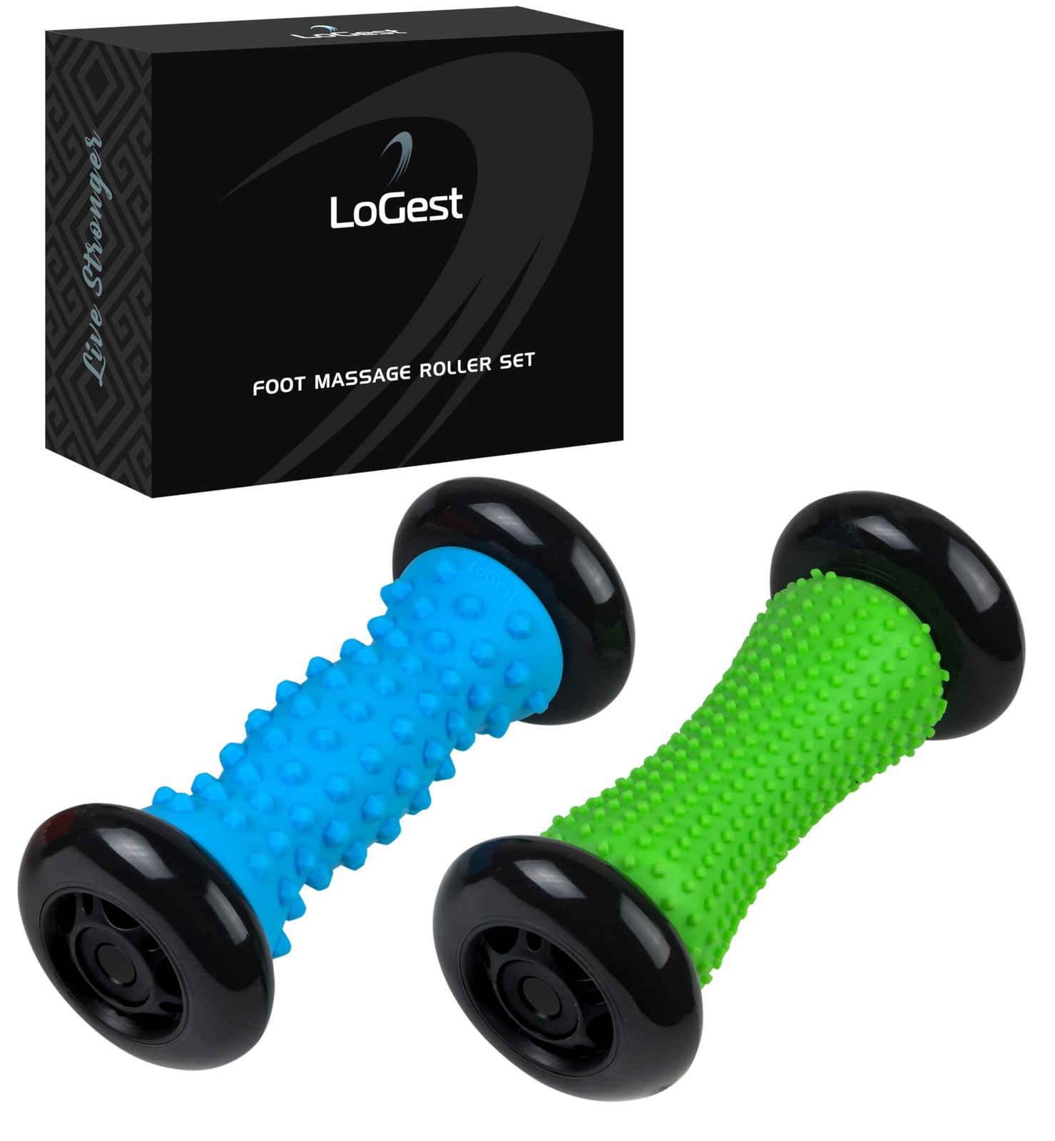 Logest Foot Massage Roller – for Trigger Point Therapy, Blue – Green 2 Pack