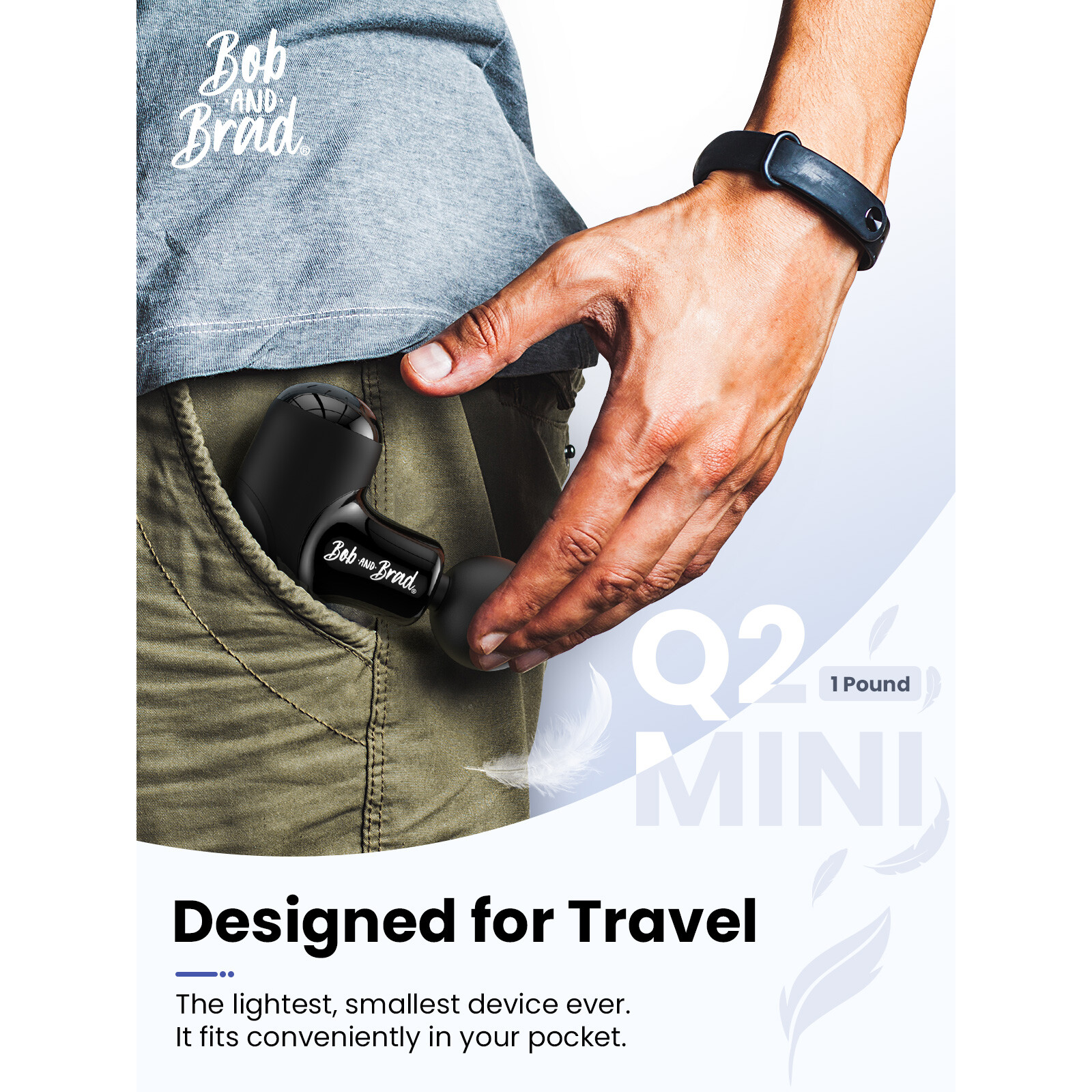 BOB AND BRAD Q2 Mini&Quiet Pocket-Sized Deep Tissue Muscle Massager Gun Relaxes