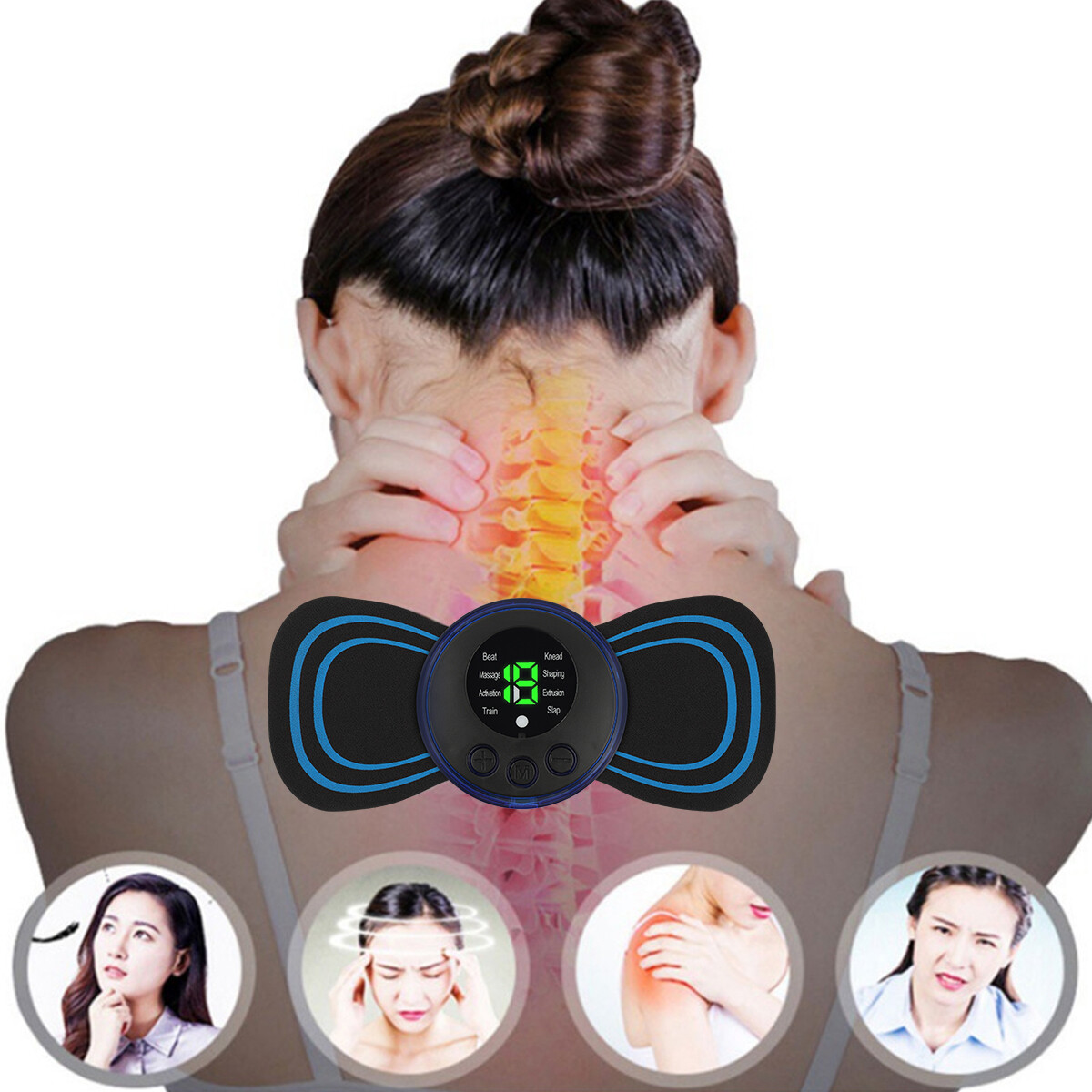Mini Electric Neck Massager Portable Cervical Massage Stimulator Pain Relief Kit