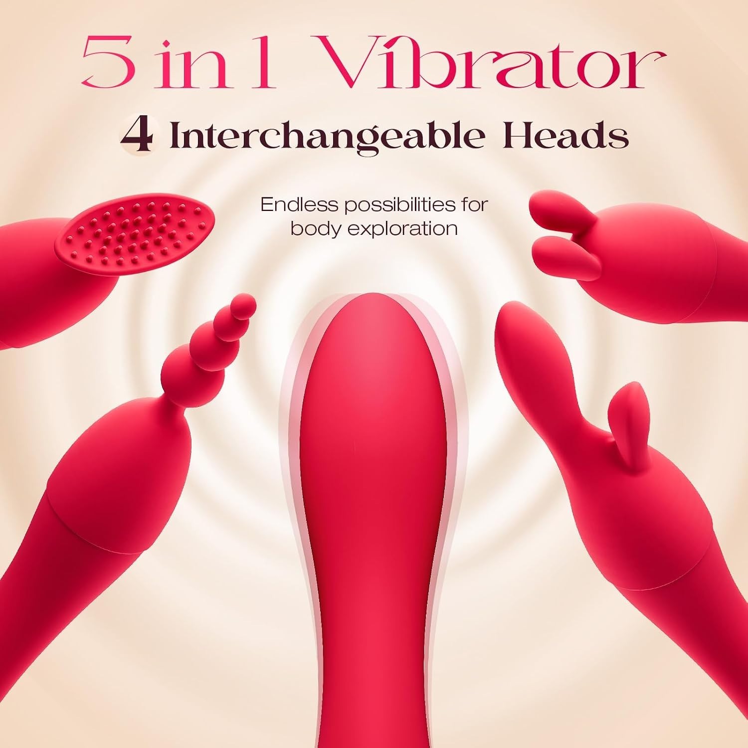 APP Control Rechargeable Personal Massager Kit 4 Heads Waterproof Red Toy