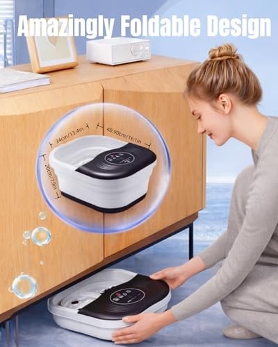 Collapsible Heated Foot Spa Bath Massager Bubble Heat Timer Rollers Red Light