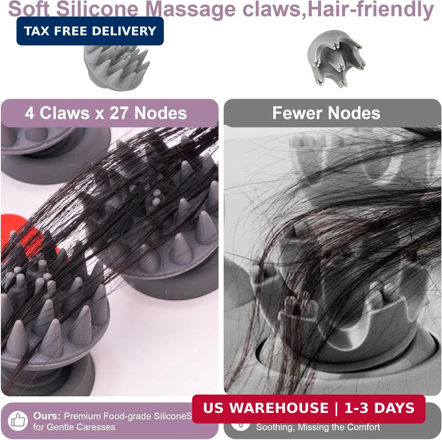 Electric Scalp Massager, Portable Head Stress Relax,IPX7 Waterproof Rechargeable