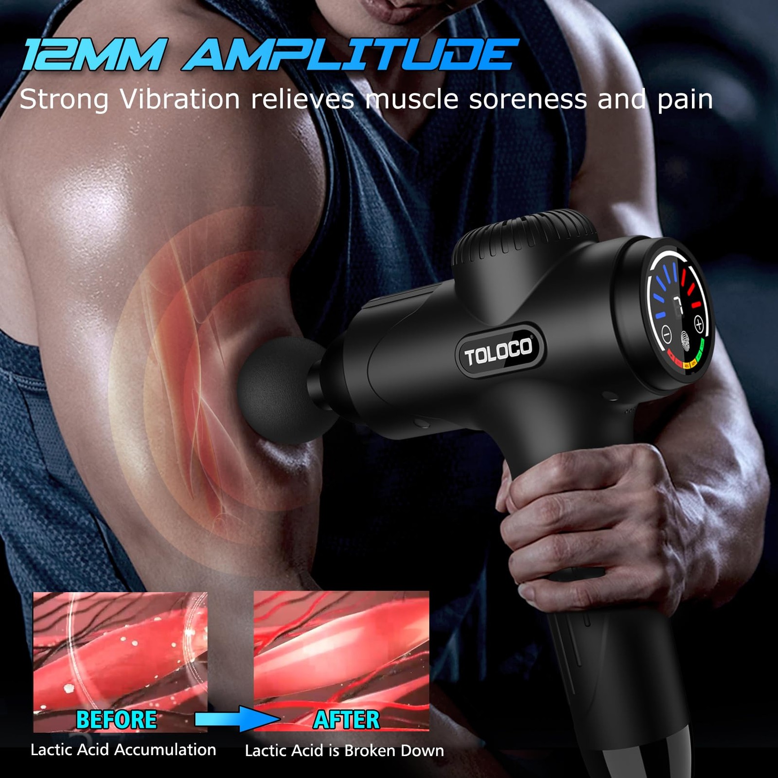 Toloco Massage Gun Deep Tissue Percussion Massage Gun 10 Replacement Heads