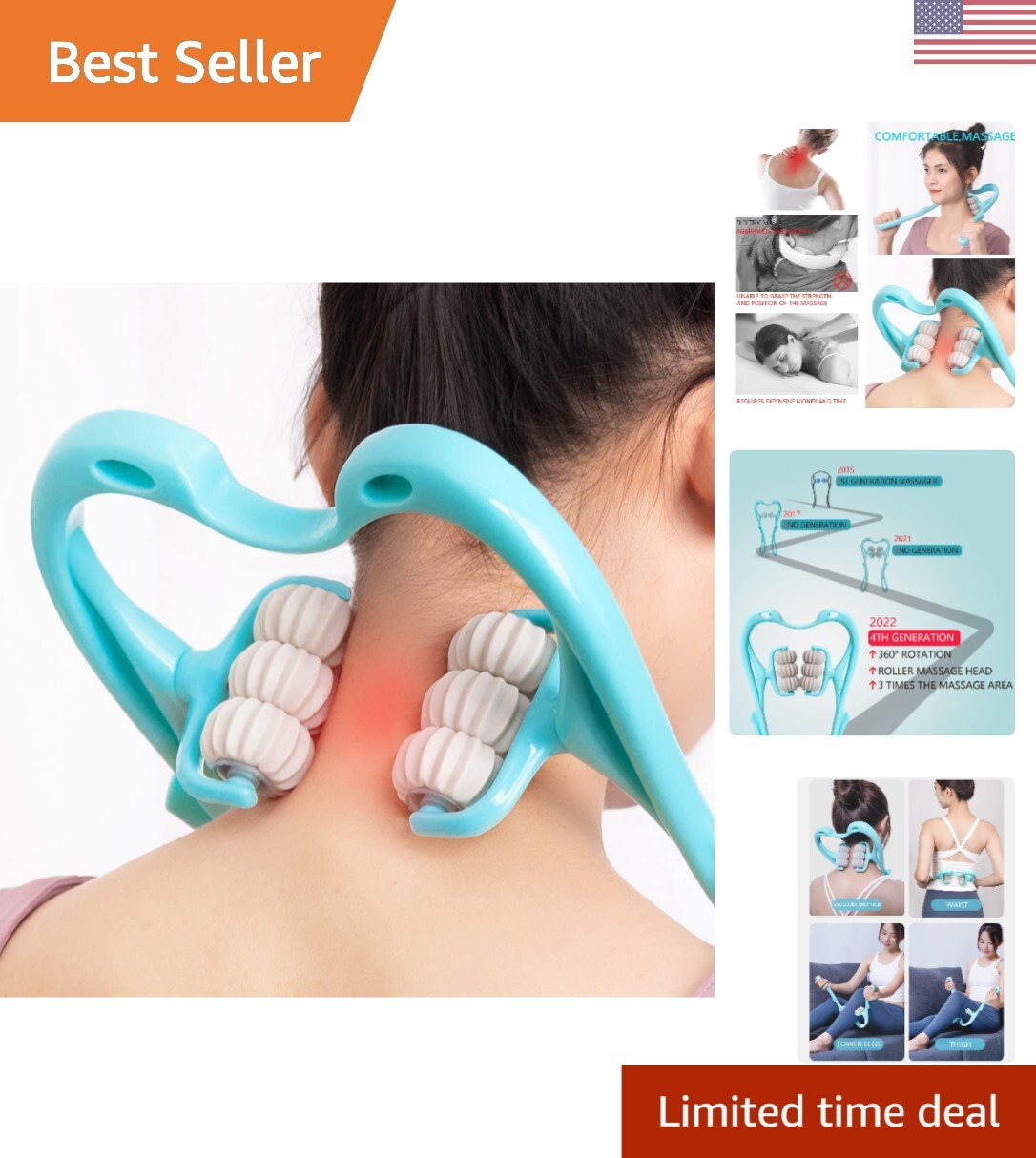 Trigger Point Roller Massager Tool for Pain Relief – Blue – Multi-Purpose